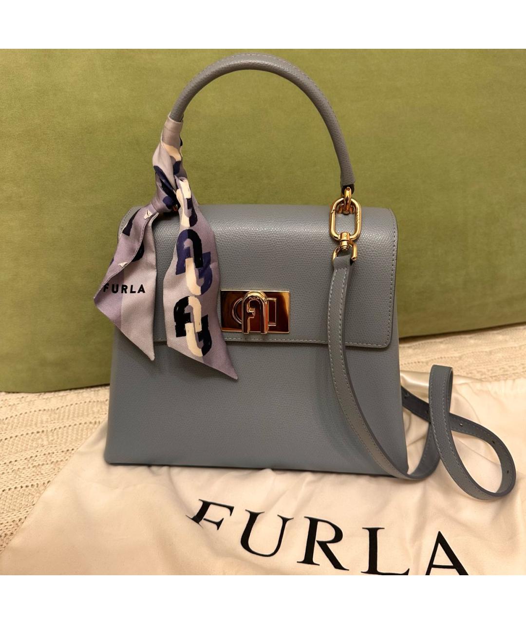 FURLA Голубая кожаная сумка через плечо, фото 9