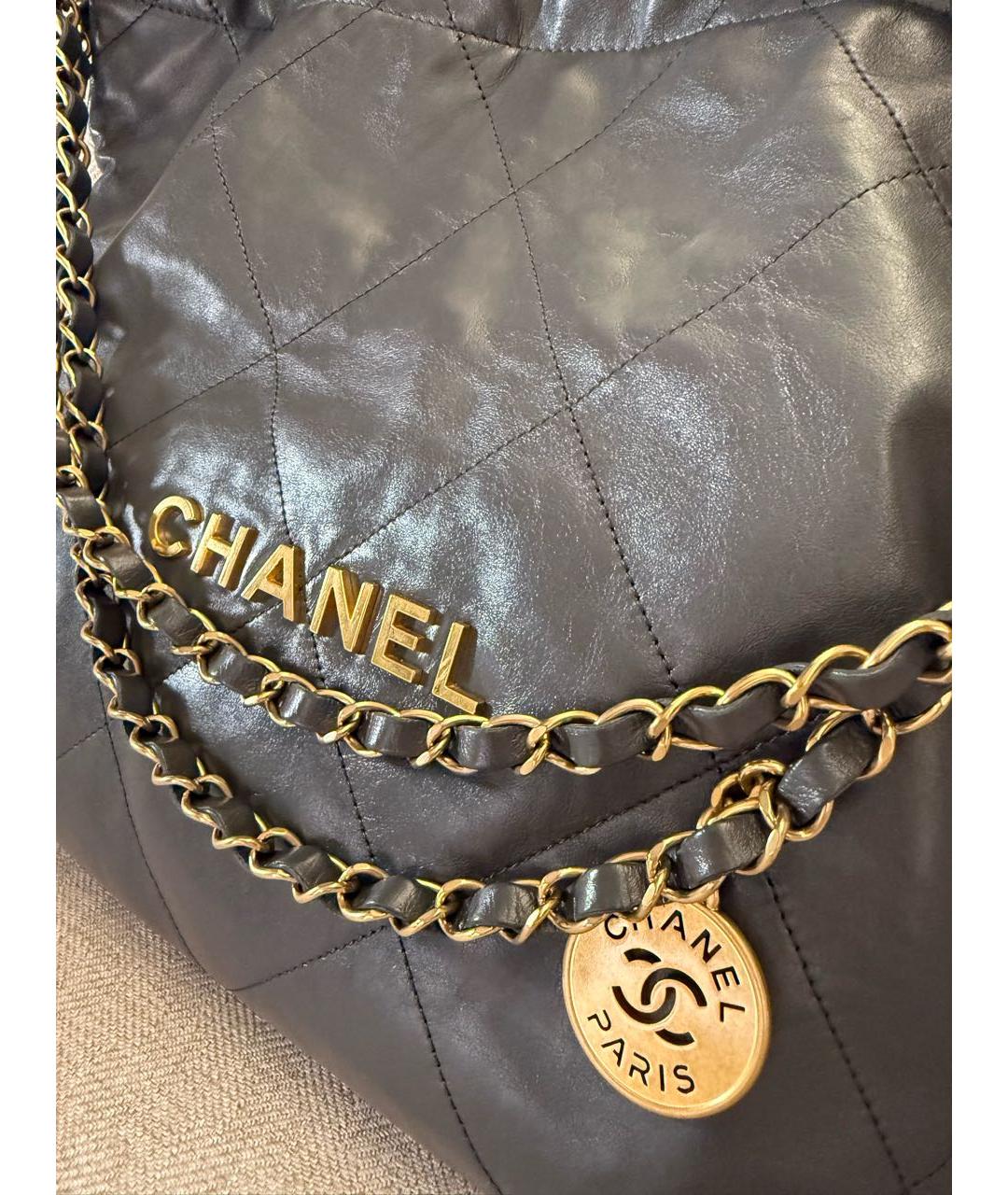 CHANEL Серая кожаная сумка тоут, фото 5