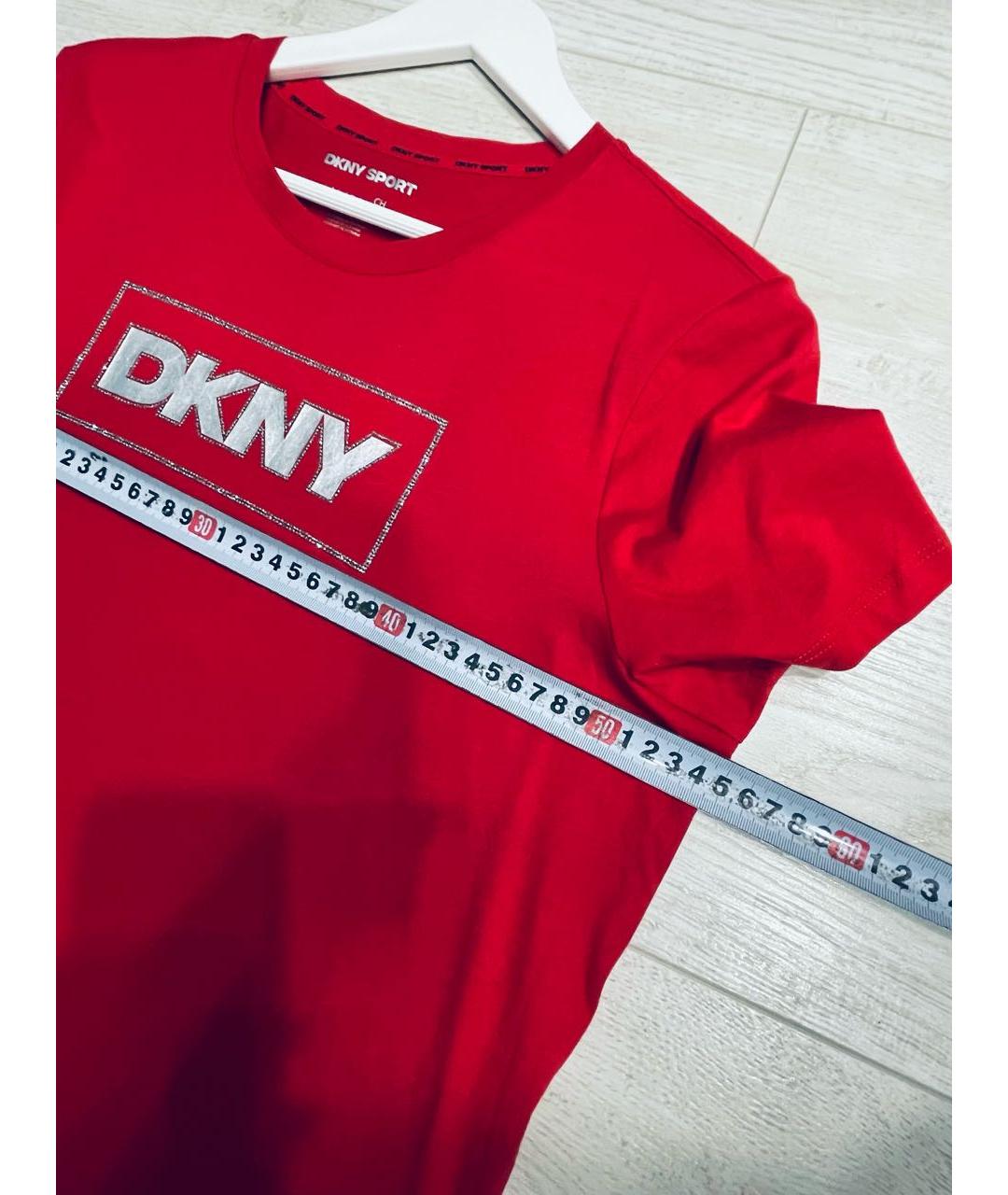 DKNY Красная хлопко-эластановая футболка, фото 5