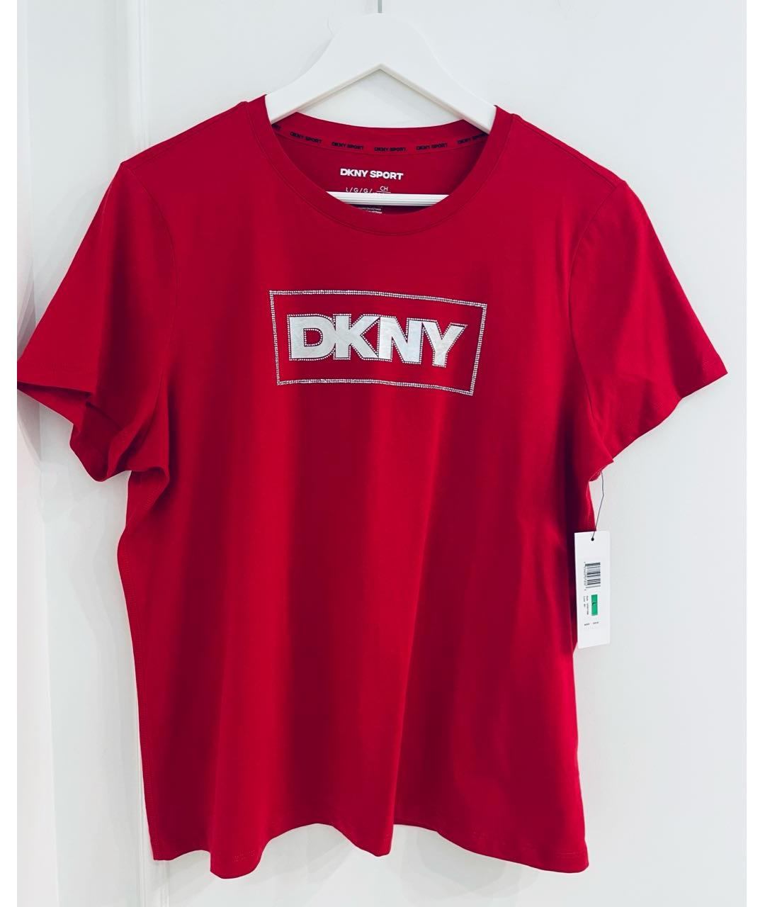 DKNY Красная хлопко-эластановая футболка, фото 7