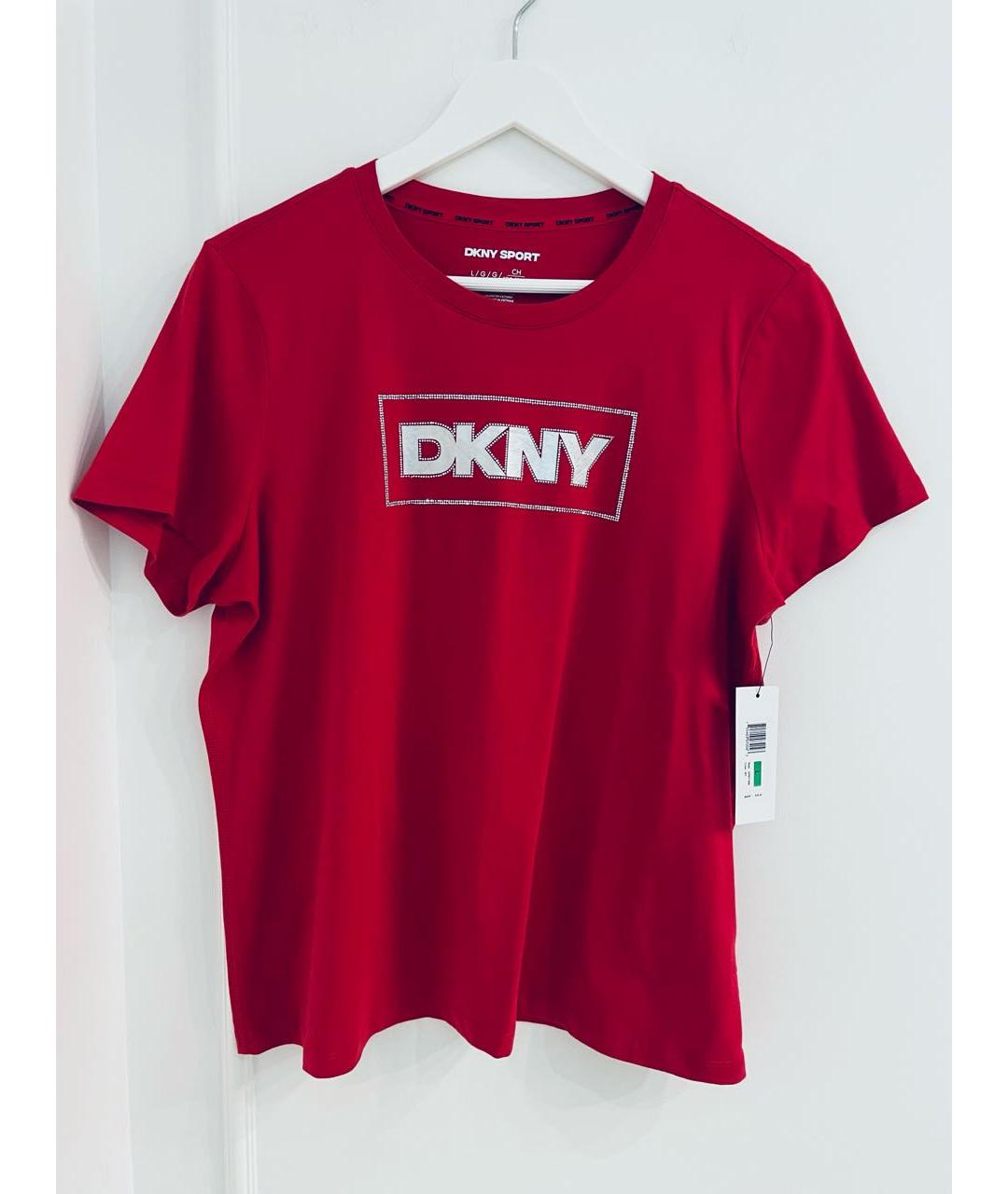 DKNY Красная хлопко-эластановая футболка, фото 2