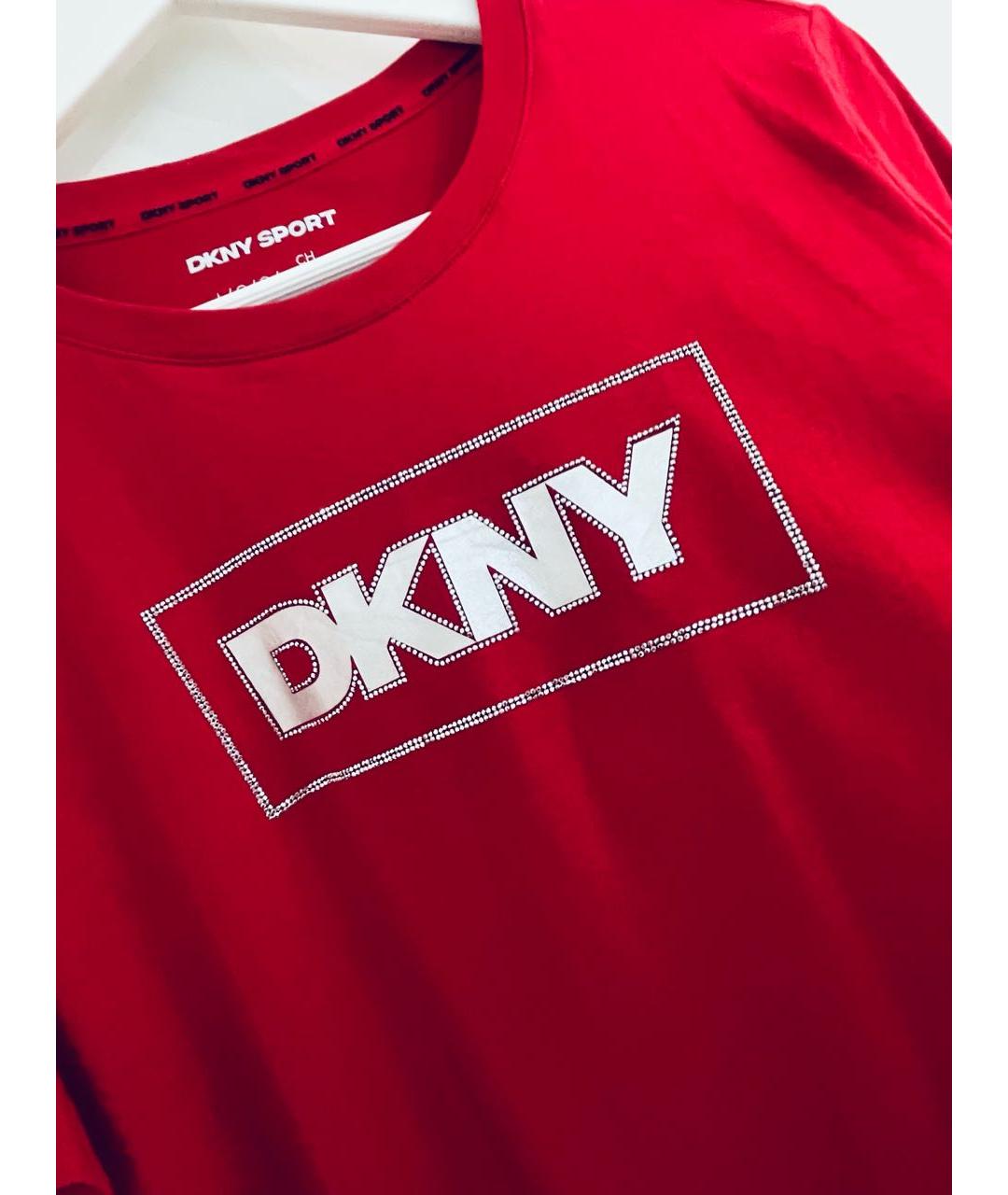 DKNY Красная хлопко-эластановая футболка, фото 3