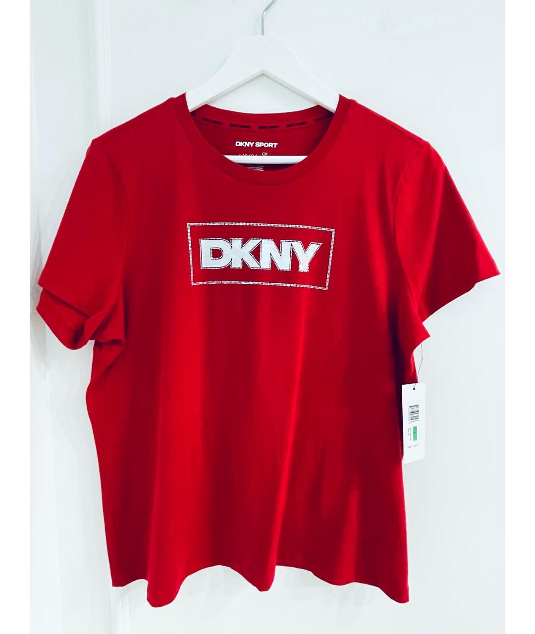 DKNY Красная хлопко-эластановая футболка, фото 4