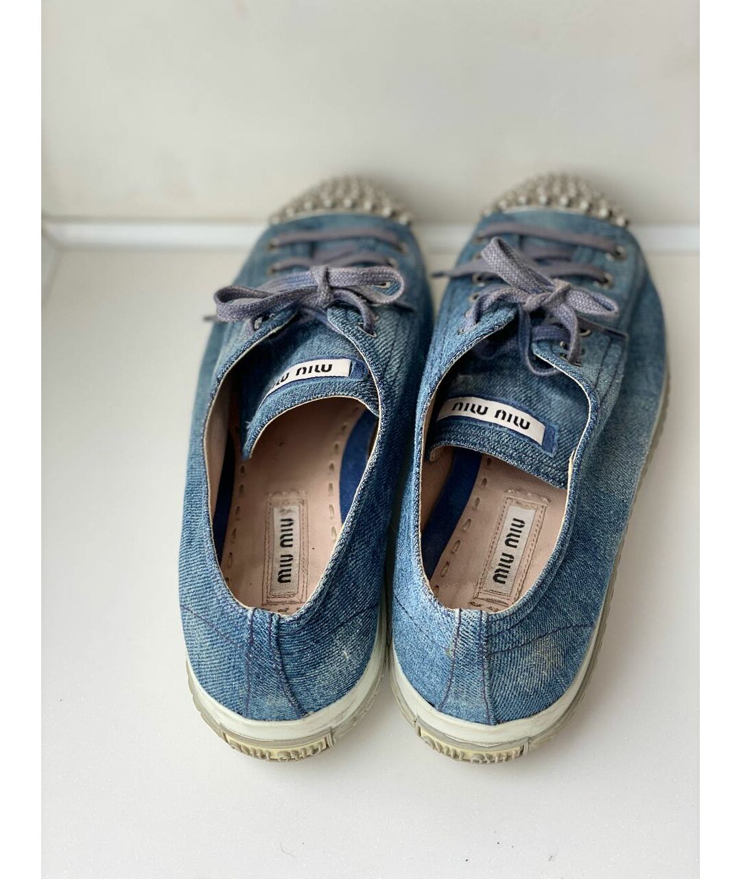 MIU MIU Голубые текстильные кеды, фото 3