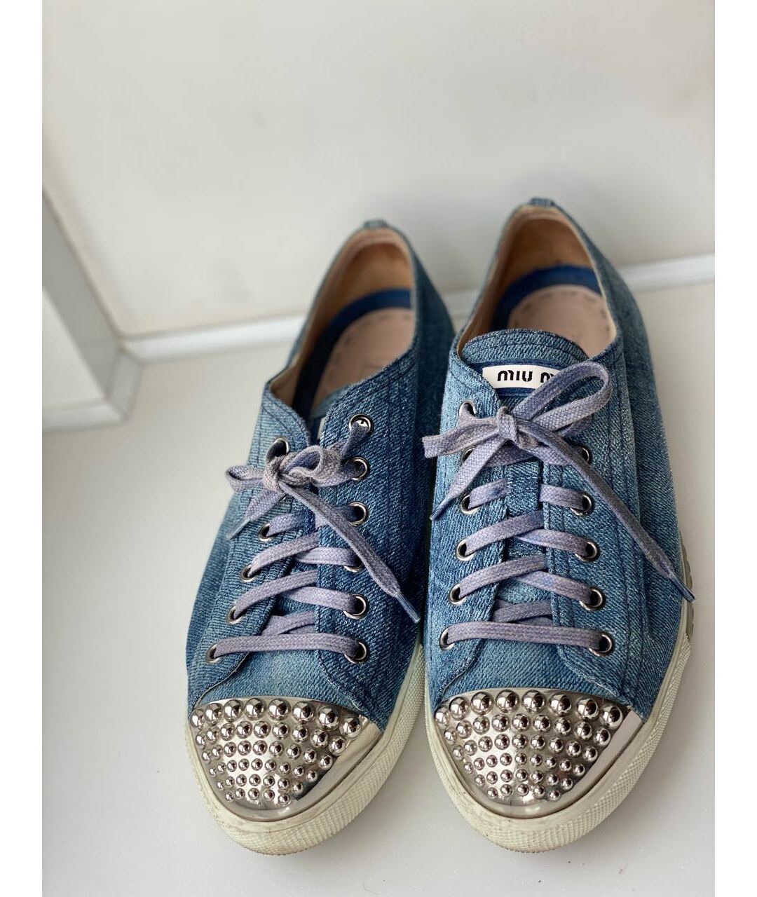 MIU MIU Голубые текстильные кеды, фото 2