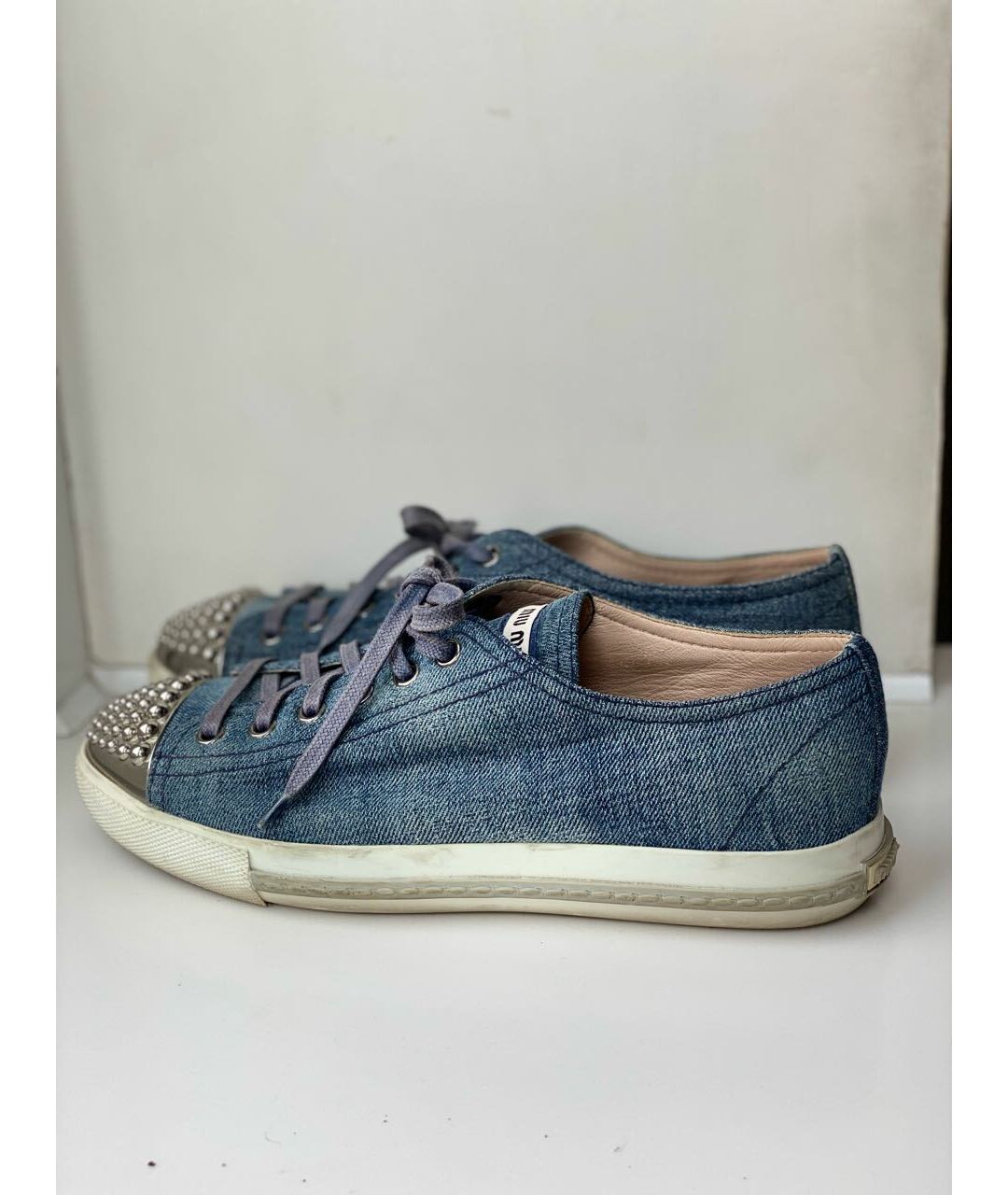 MIU MIU Голубые текстильные кеды, фото 5