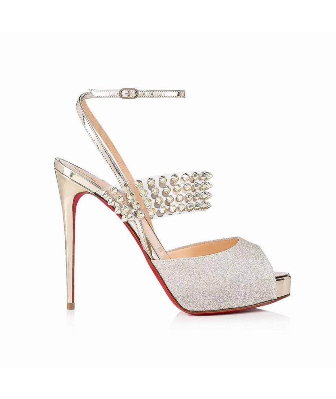 CHRISTIAN LOUBOUTIN Золотые кожаные босоножки, фото 6