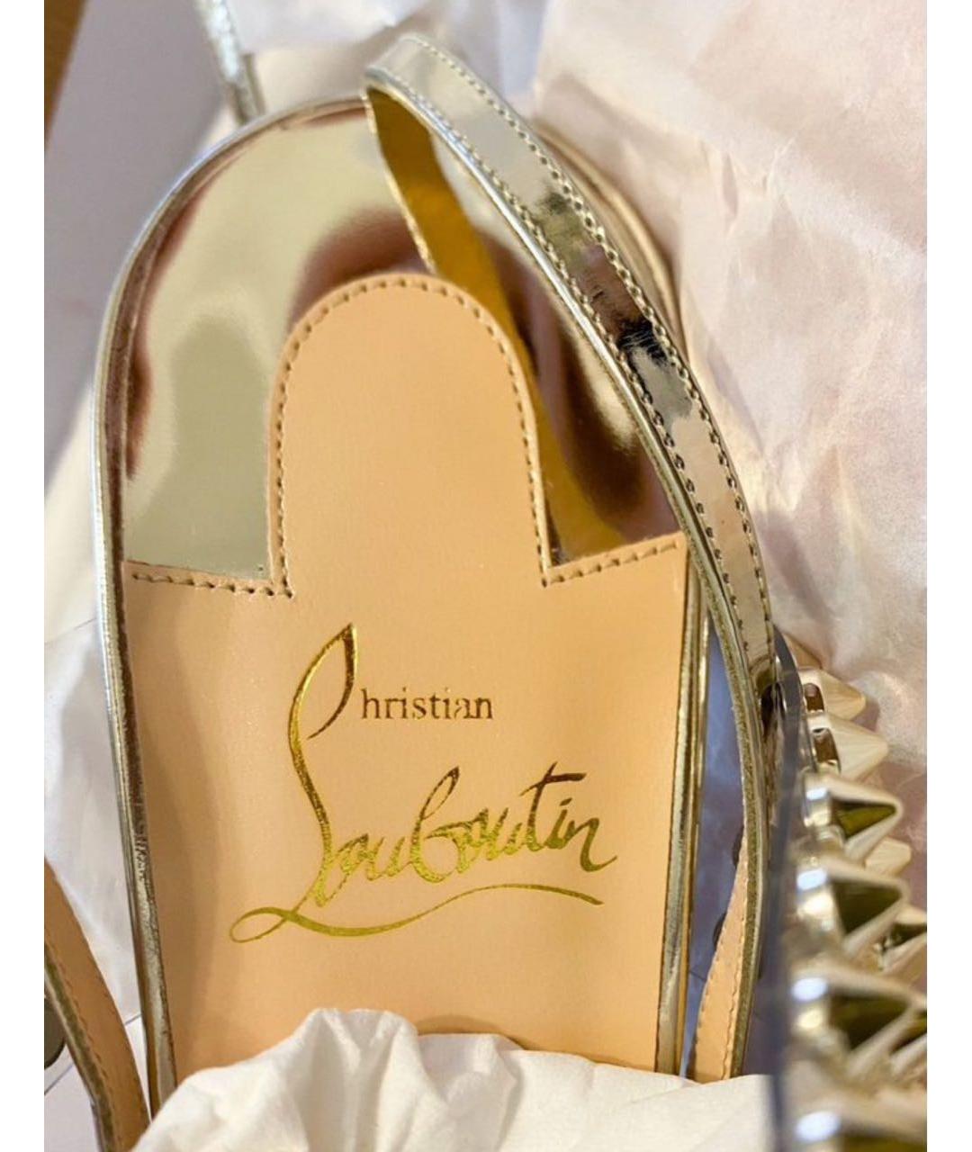 CHRISTIAN LOUBOUTIN Золотые кожаные босоножки, фото 3