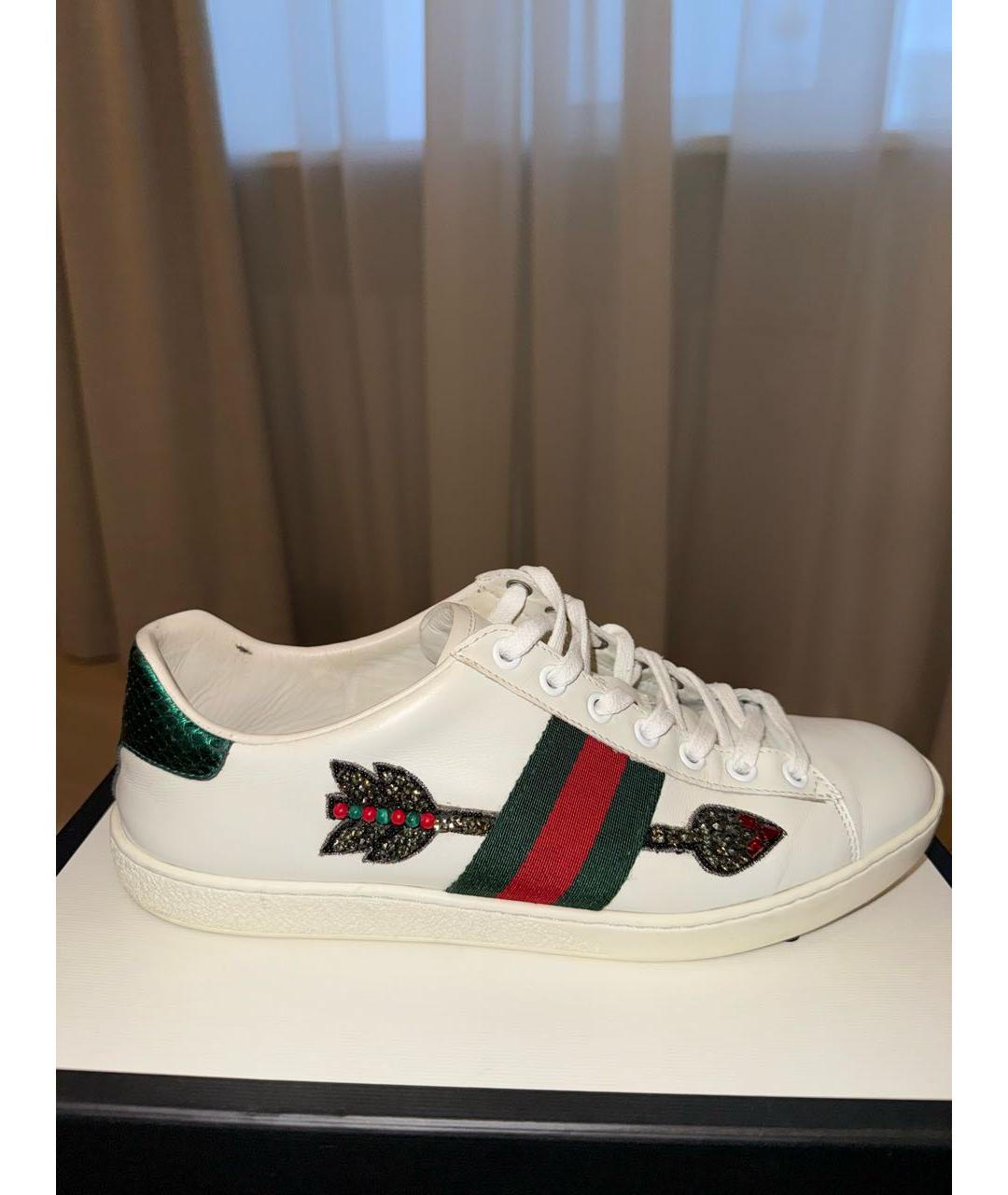 GUCCI Белые кожаные кеды, фото 9