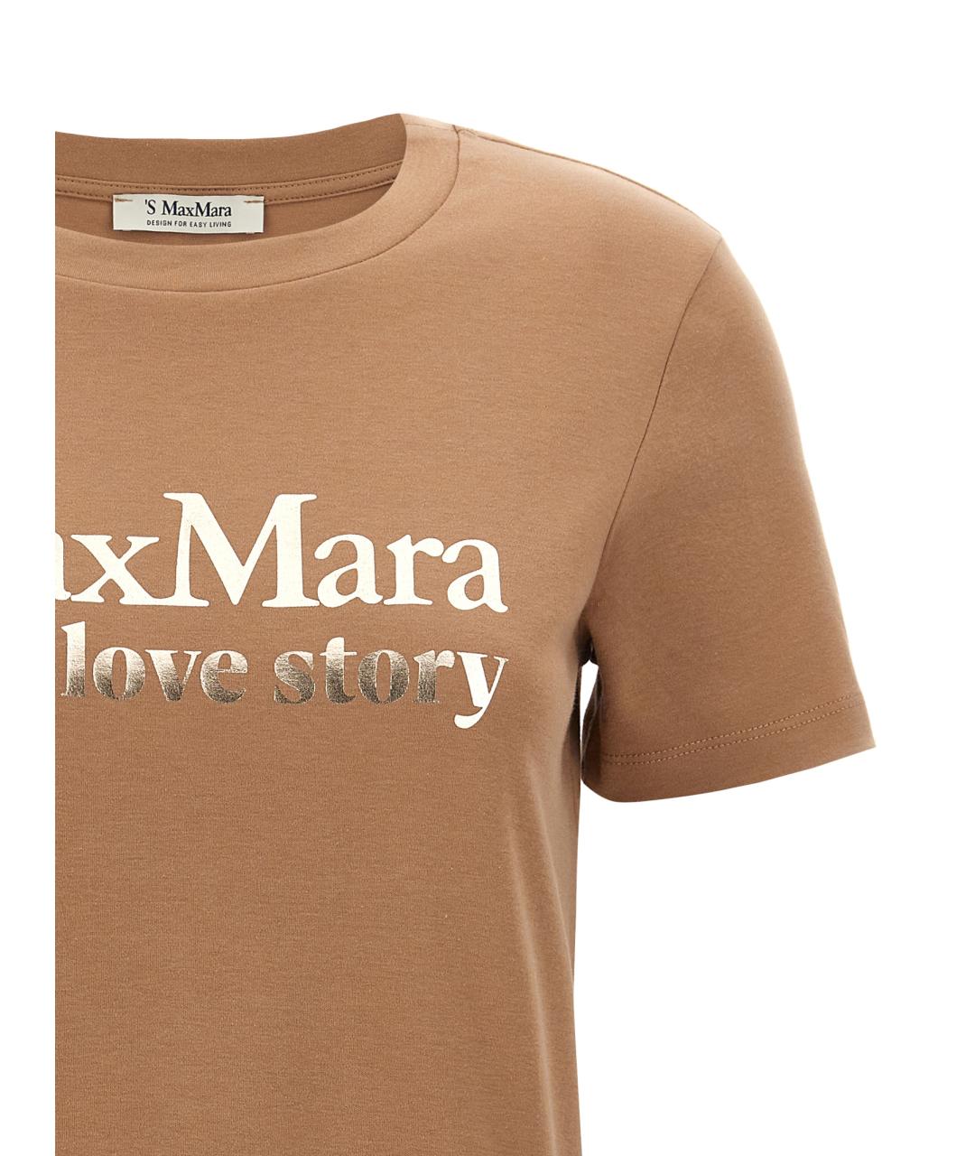 'S MAX MARA Коричневая хлопковая футболка, фото 3