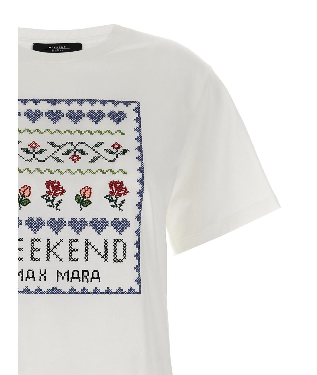 WEEKEND MAX MARA Белая хлопковая футболка, фото 3