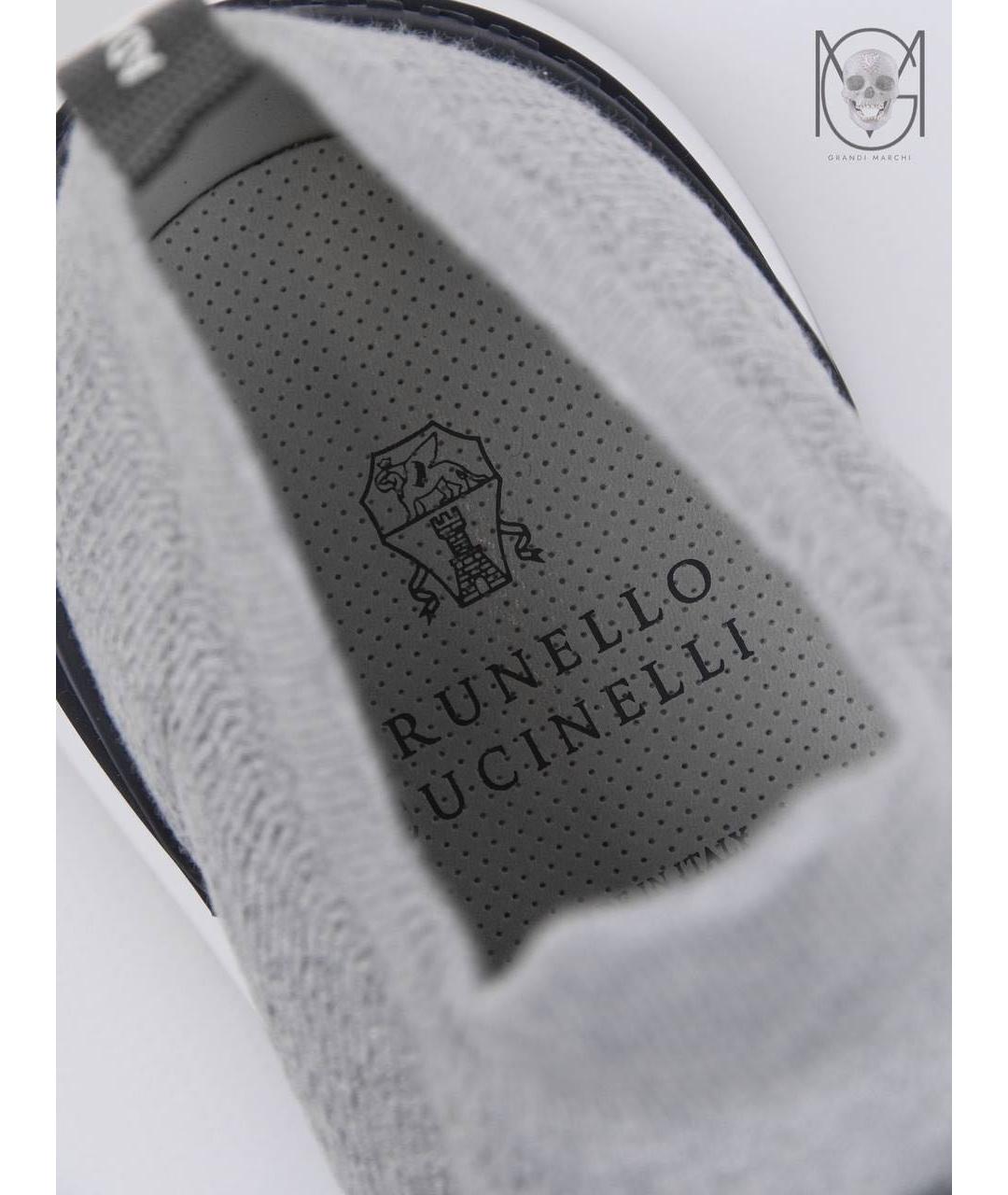 BRUNELLO CUCINELLI Серые текстильные низкие кроссовки / кеды, фото 8