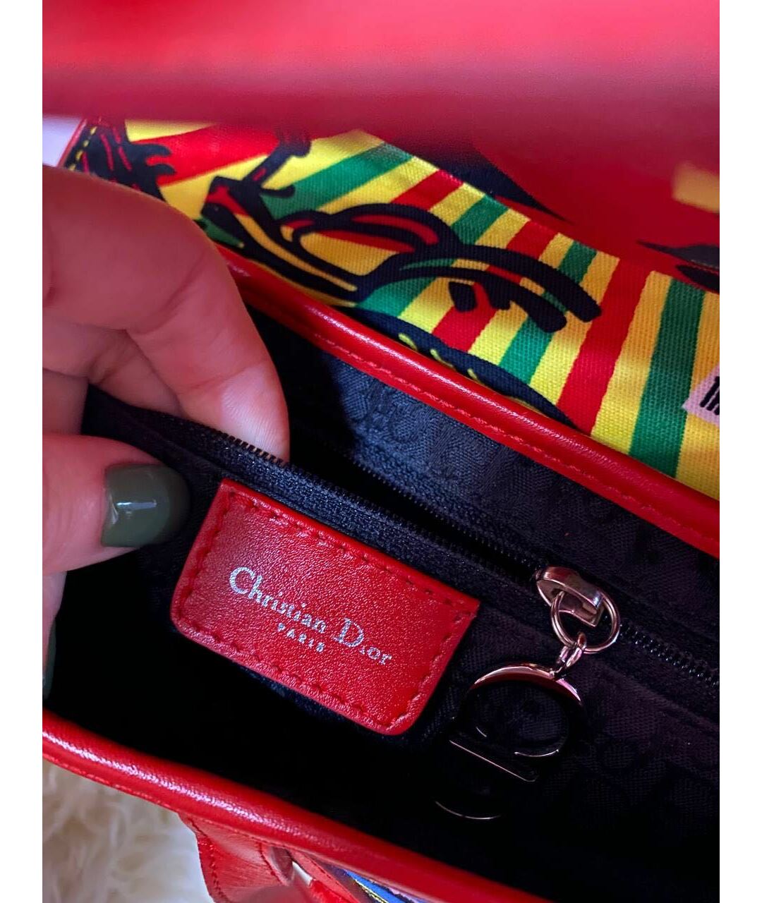 CHRISTIAN DIOR VINTAGE Красная тканевая сумка тоут, фото 5