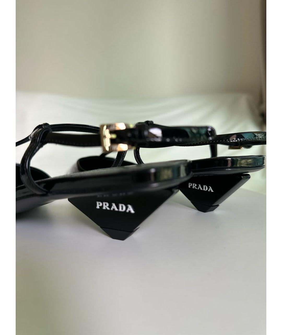 PRADA Черные кожаные лодочки на низком каблуке, фото 5