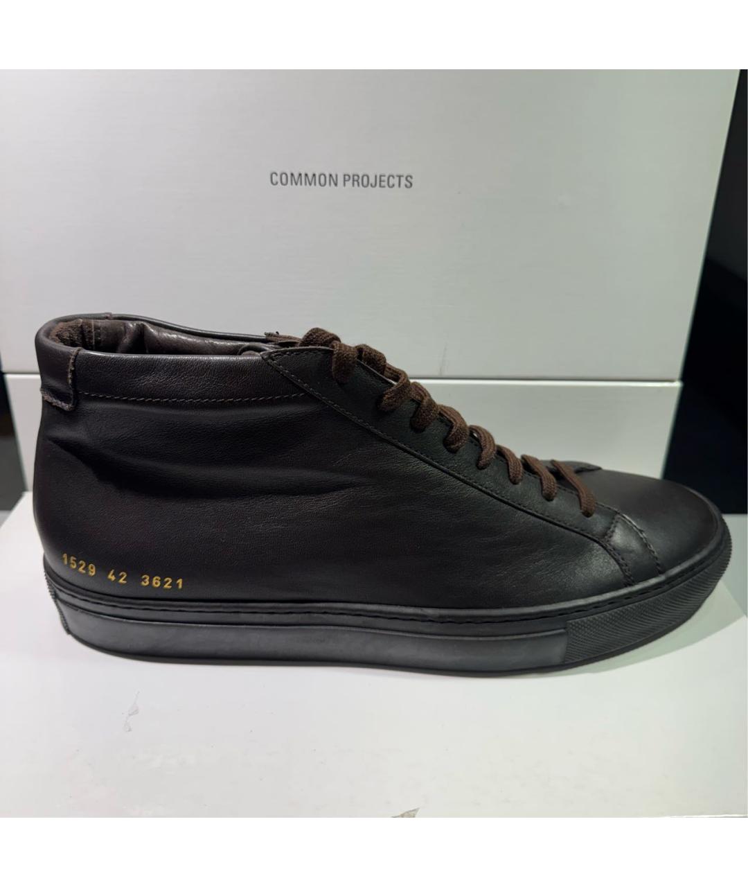 COMMON PROJECTS Коричневые кожаные высокие кроссовки / кеды, фото 6