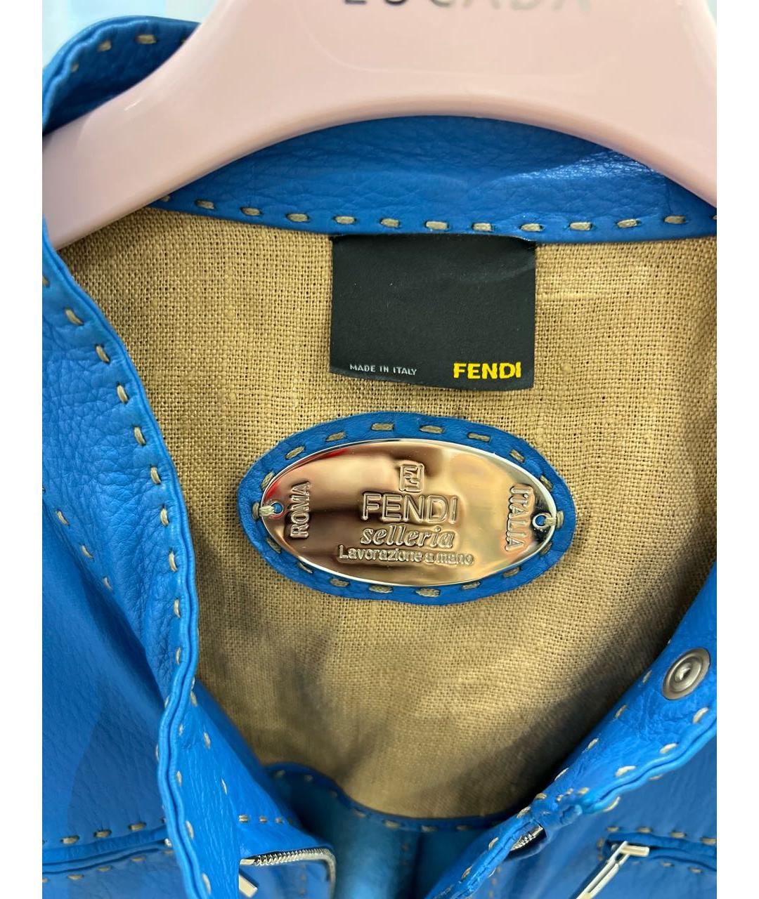 FENDI Бирюзовая кожаная куртка, фото 2