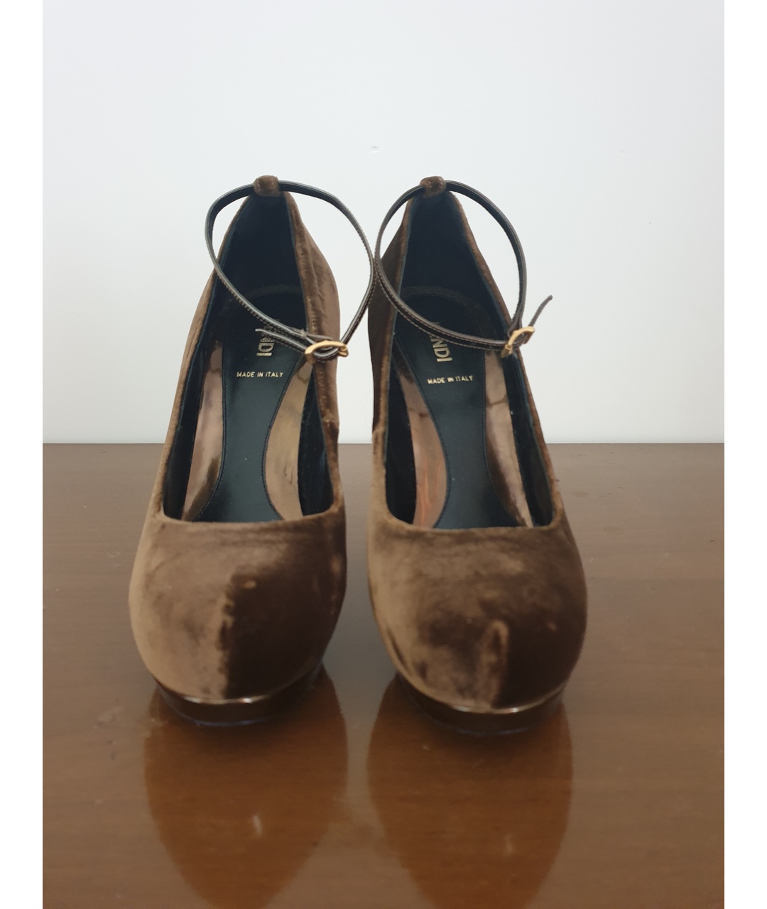 FENDI Зеленые бархатные туфли, фото 5