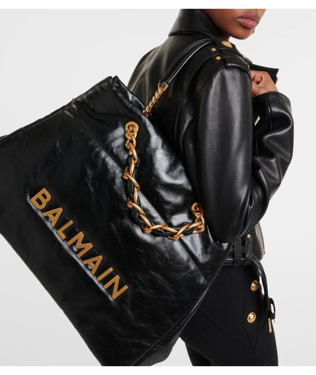 BALMAIN Черная кожаная сумка тоут, фото 2