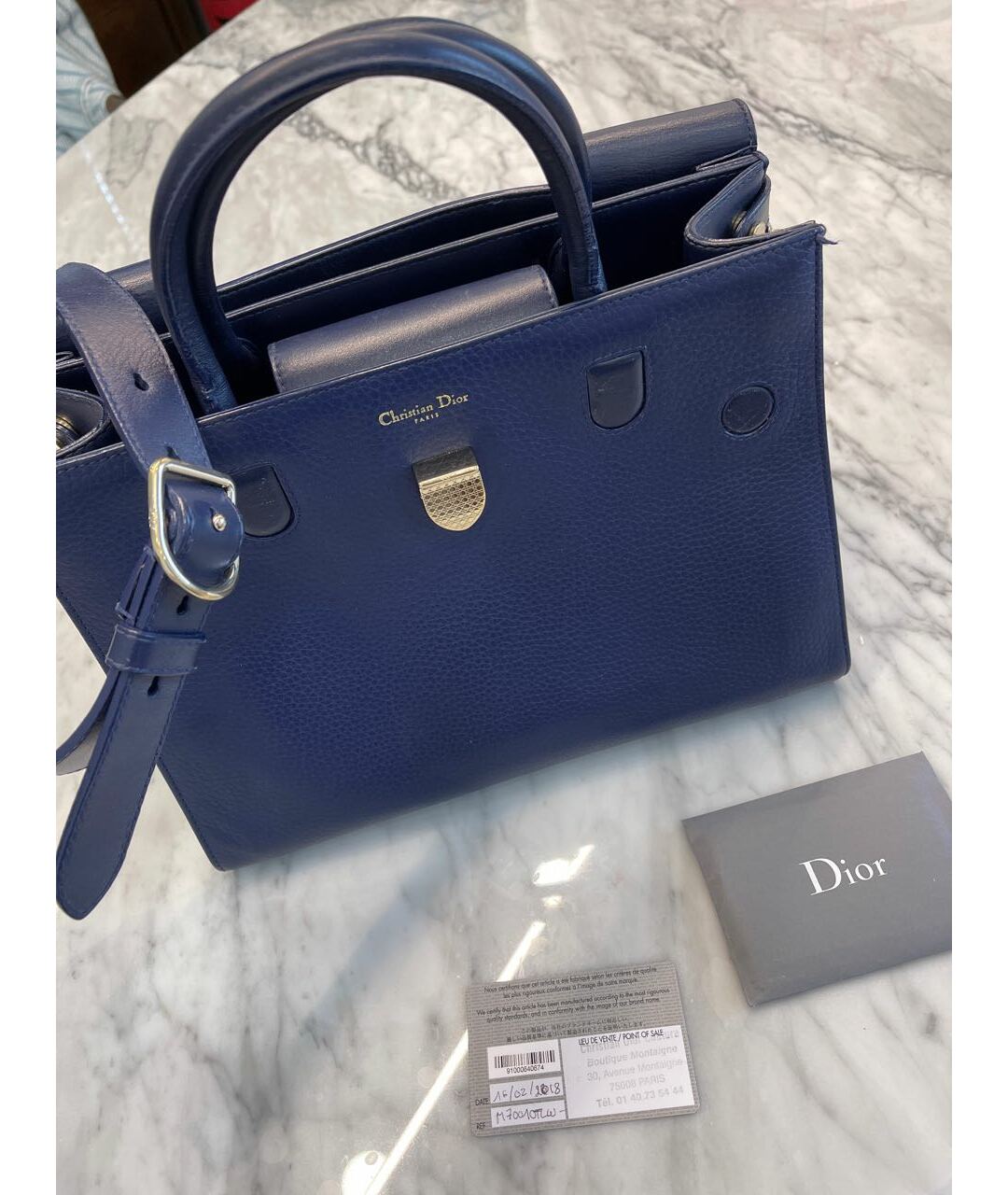 CHRISTIAN DIOR Синяя кожаная сумка тоут, фото 2