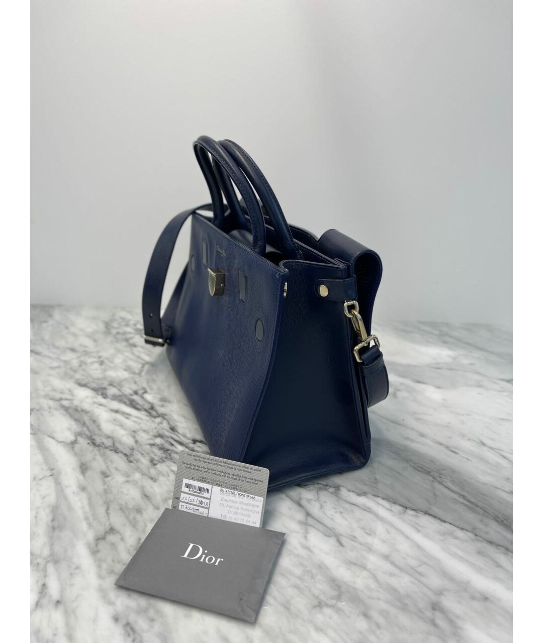 CHRISTIAN DIOR Синяя кожаная сумка тоут, фото 4