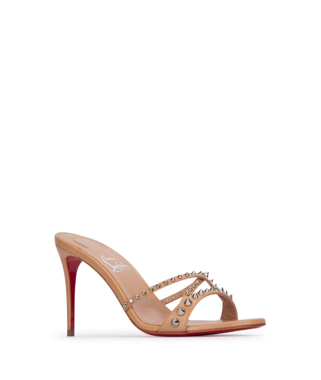 CHRISTIAN LOUBOUTIN Бежевые кожаные босоножки, фото 2