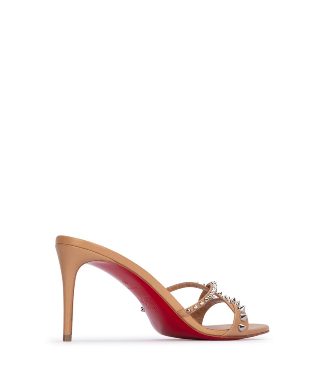 CHRISTIAN LOUBOUTIN Бежевые кожаные босоножки, фото 3