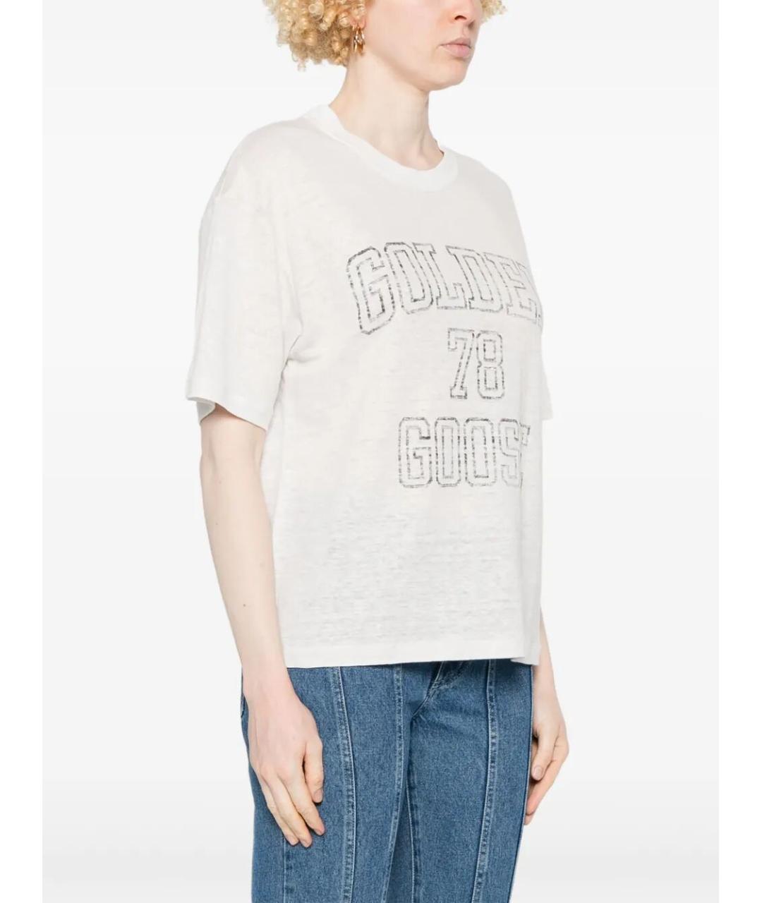 GOLDEN GOOSE DELUXE BRAND Белая льняная футболка, фото 2