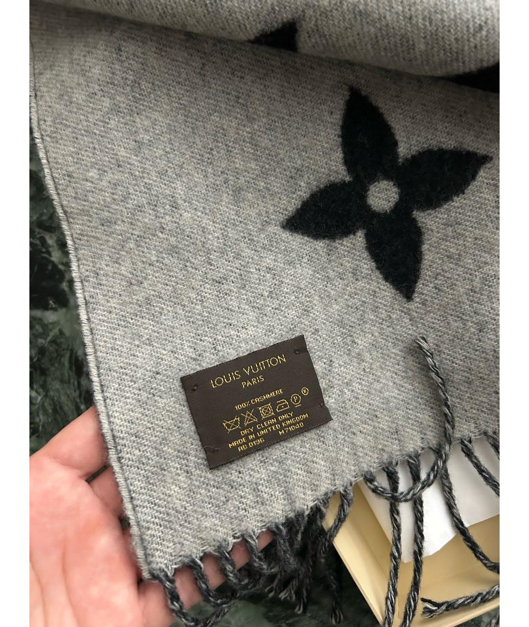 LOUIS VUITTON Серый кашемировый шарф, фото 4