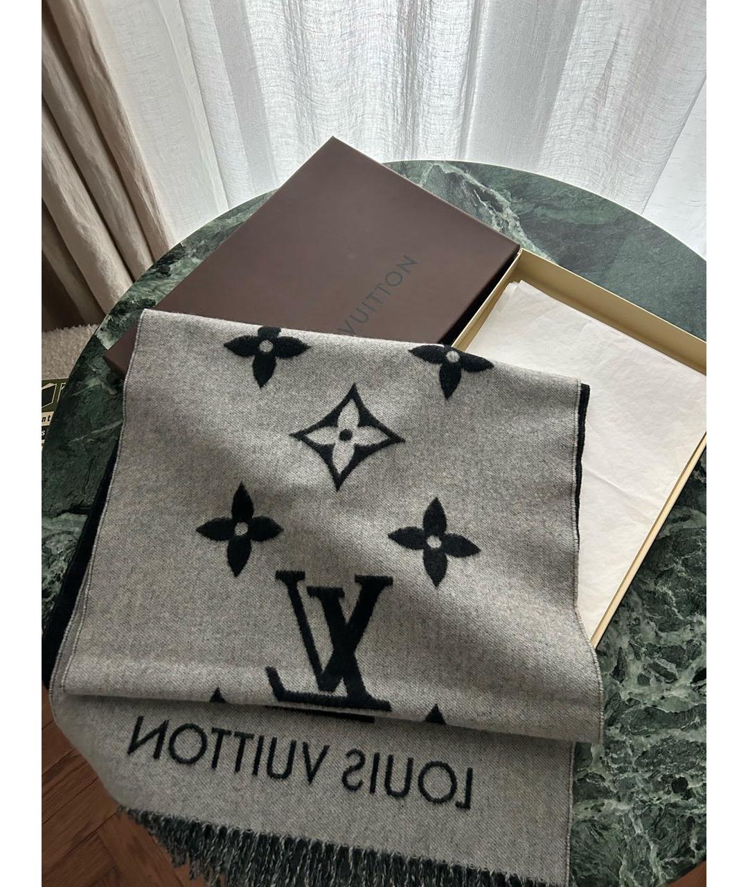 LOUIS VUITTON Серый кашемировый шарф, фото 2