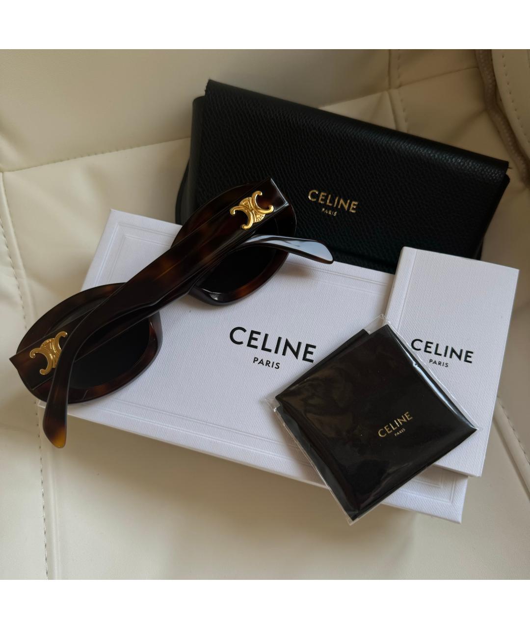 CELINE Коричневые пластиковые солнцезащитные очки, фото 2