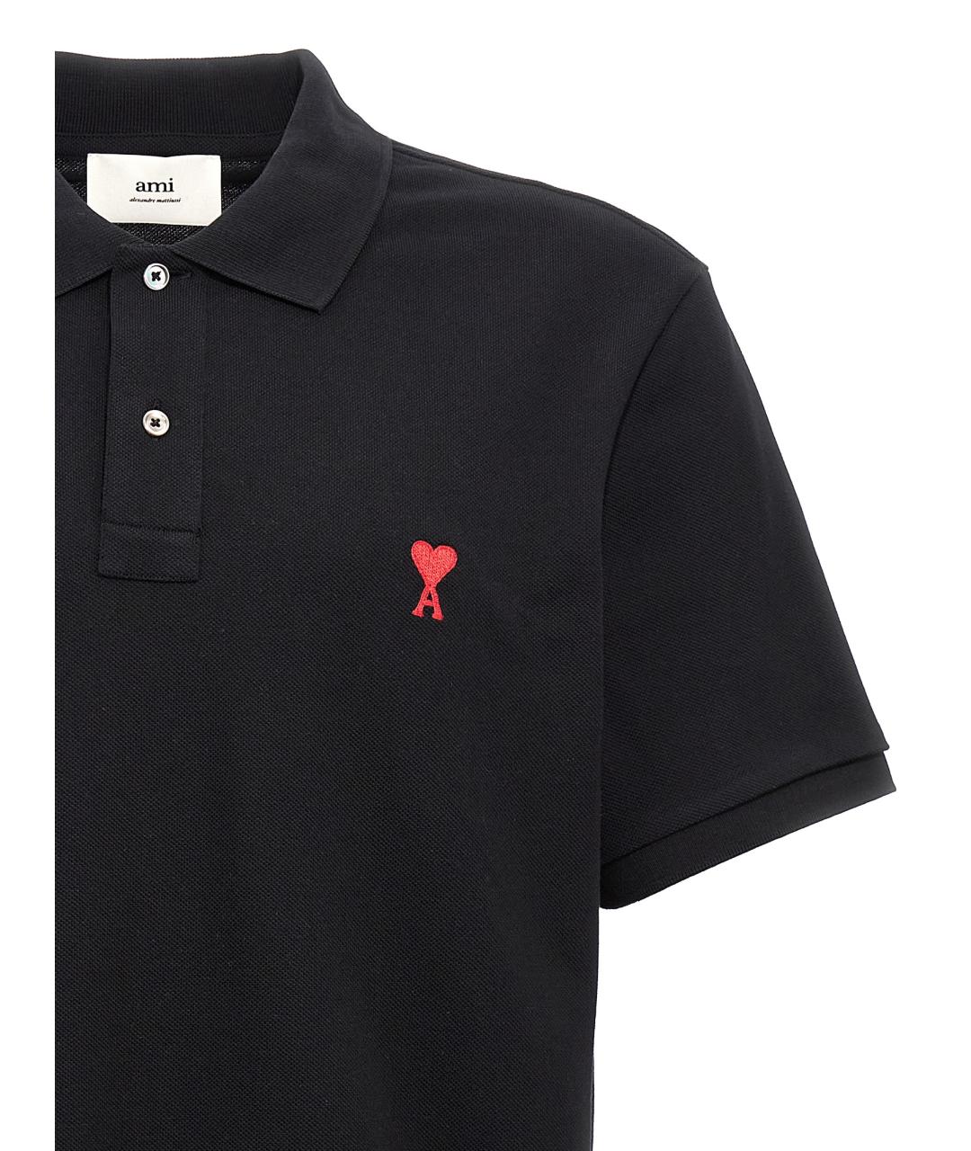 AMI Черное хлопковое поло с коротким рукавом, фото 2