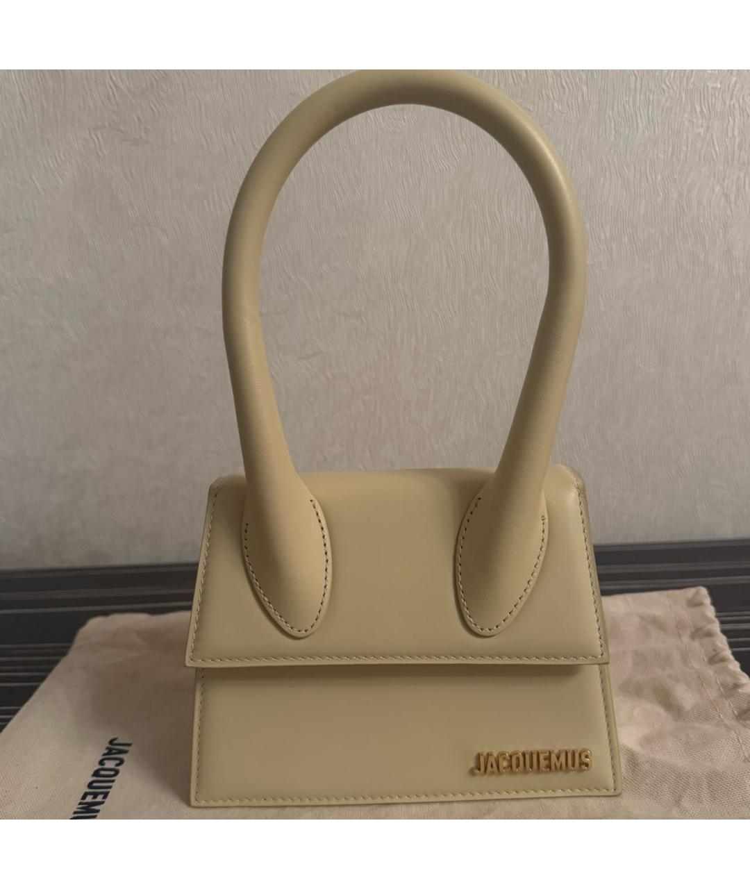 JACQUEMUS Бежевая кожаная сумка с короткими ручками, фото 9