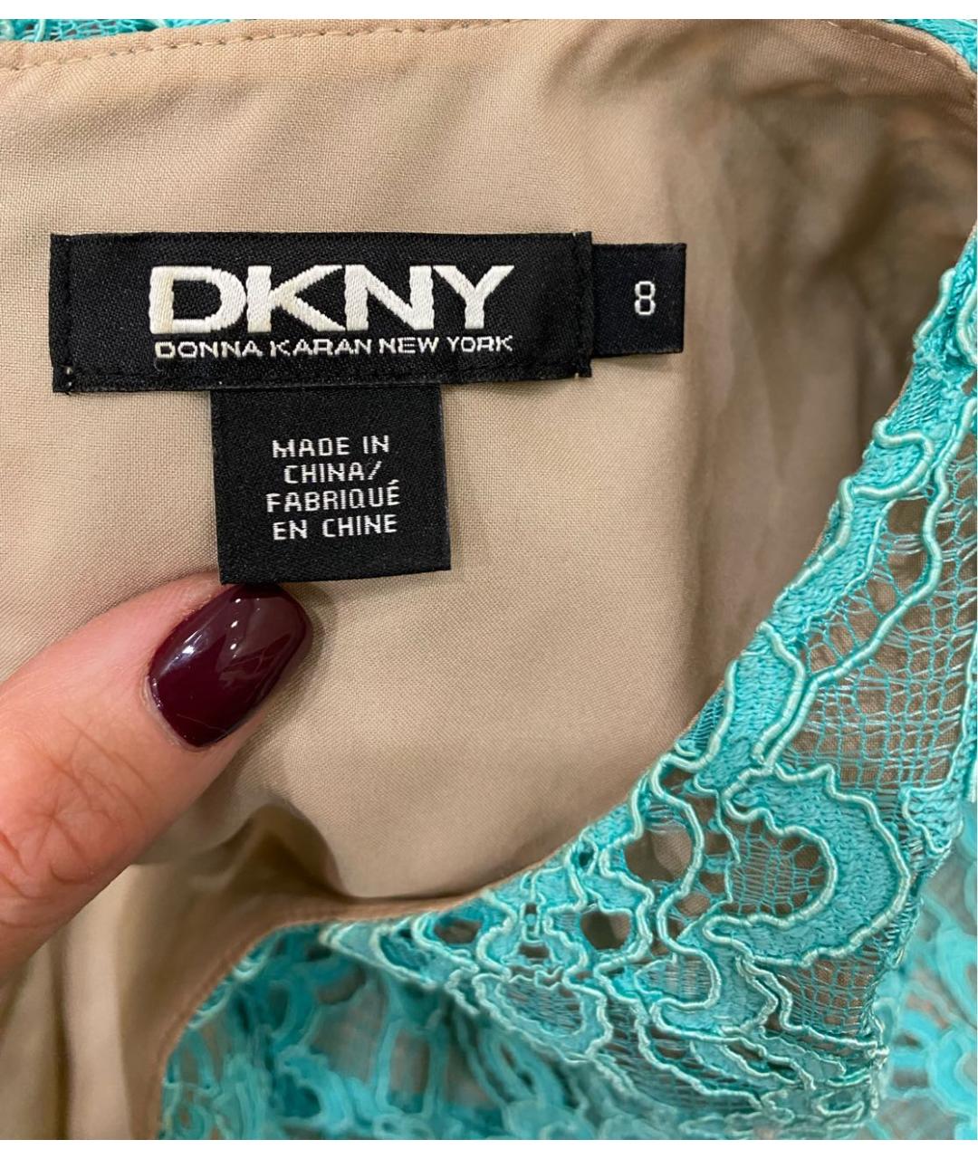 DKNY Бирюзовое кружевное коктейльное платье, фото 2