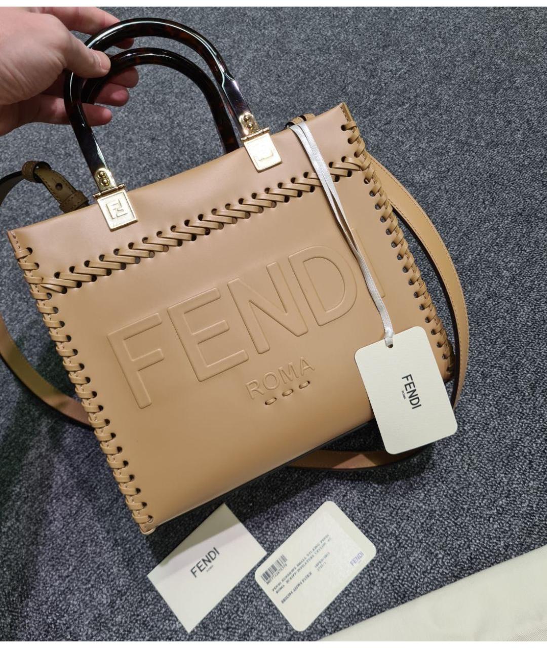 FENDI Бежевая кожаная сумка тоут, фото 6