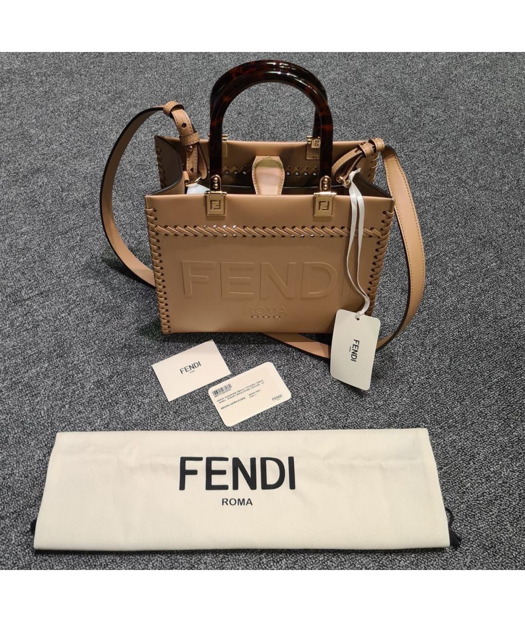 FENDI Бежевая кожаная сумка тоут, фото 2