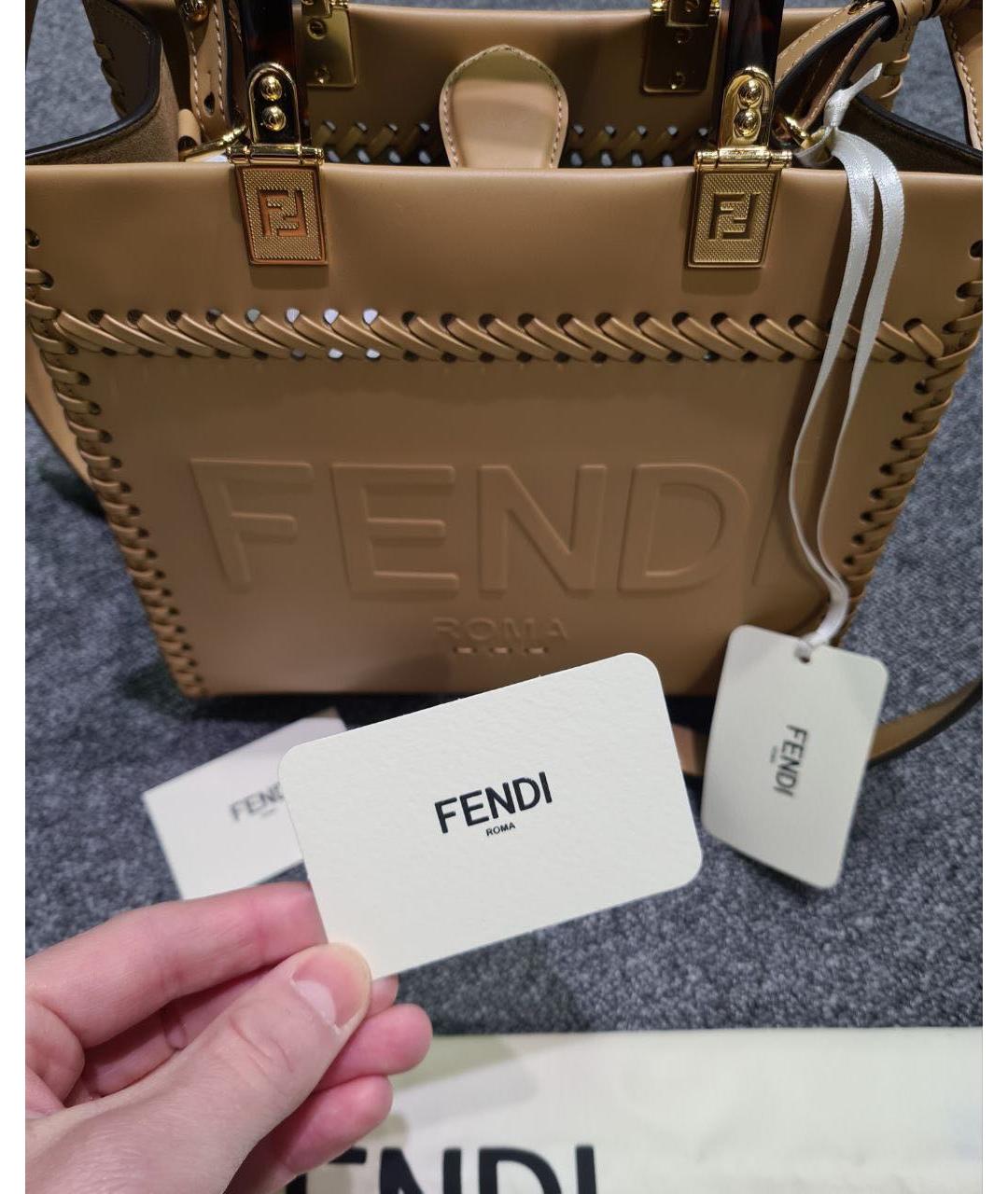 FENDI Бежевая кожаная сумка тоут, фото 3