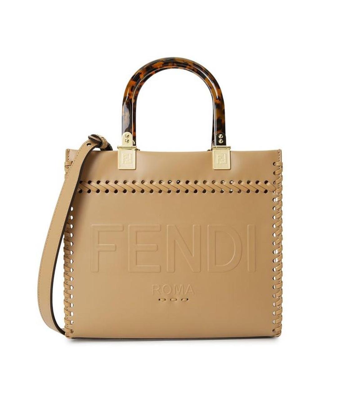 FENDI Бежевая кожаная сумка тоут, фото 1