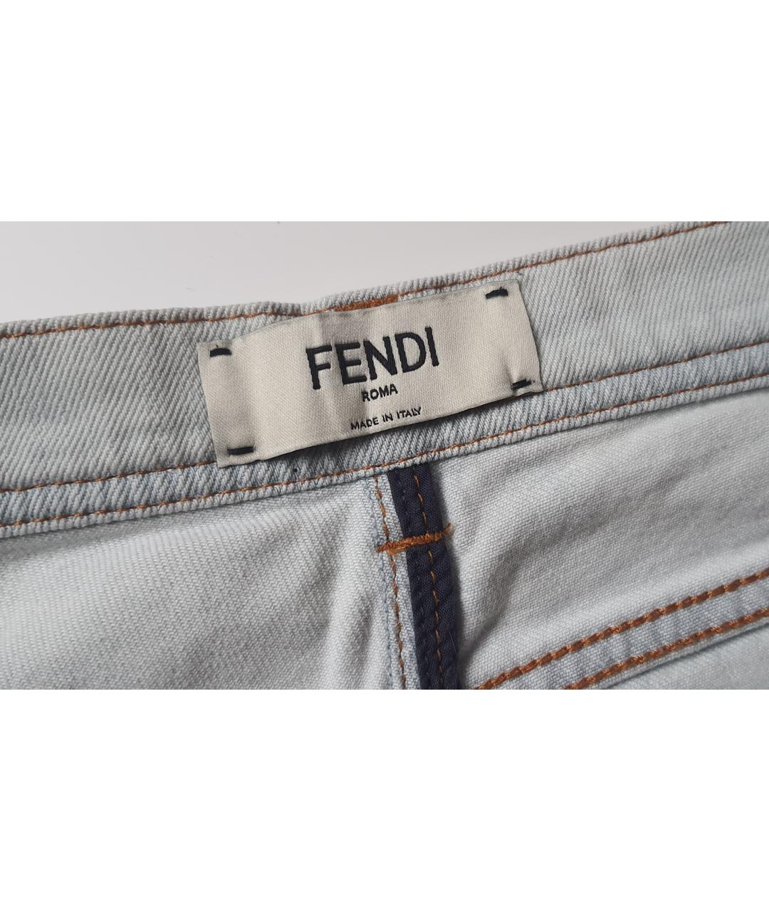 FENDI Голубые хлопковые прямые джинсы, фото 5