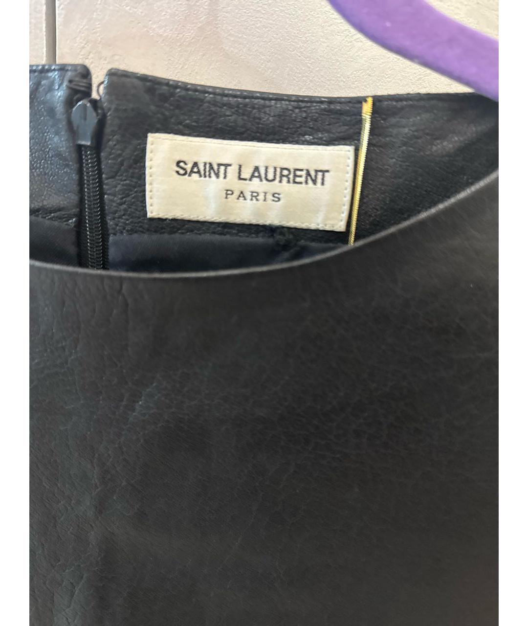 SAINT LAURENT Черное кожаное повседневное платье, фото 3