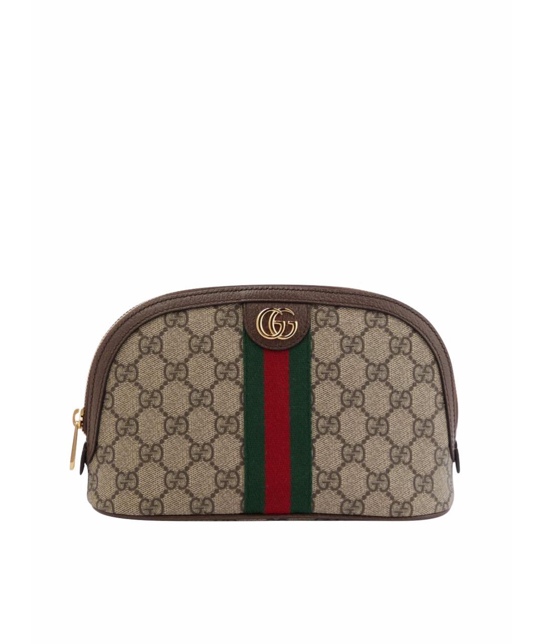 GUCCI Коричневая кожаная косметичка, фото 1