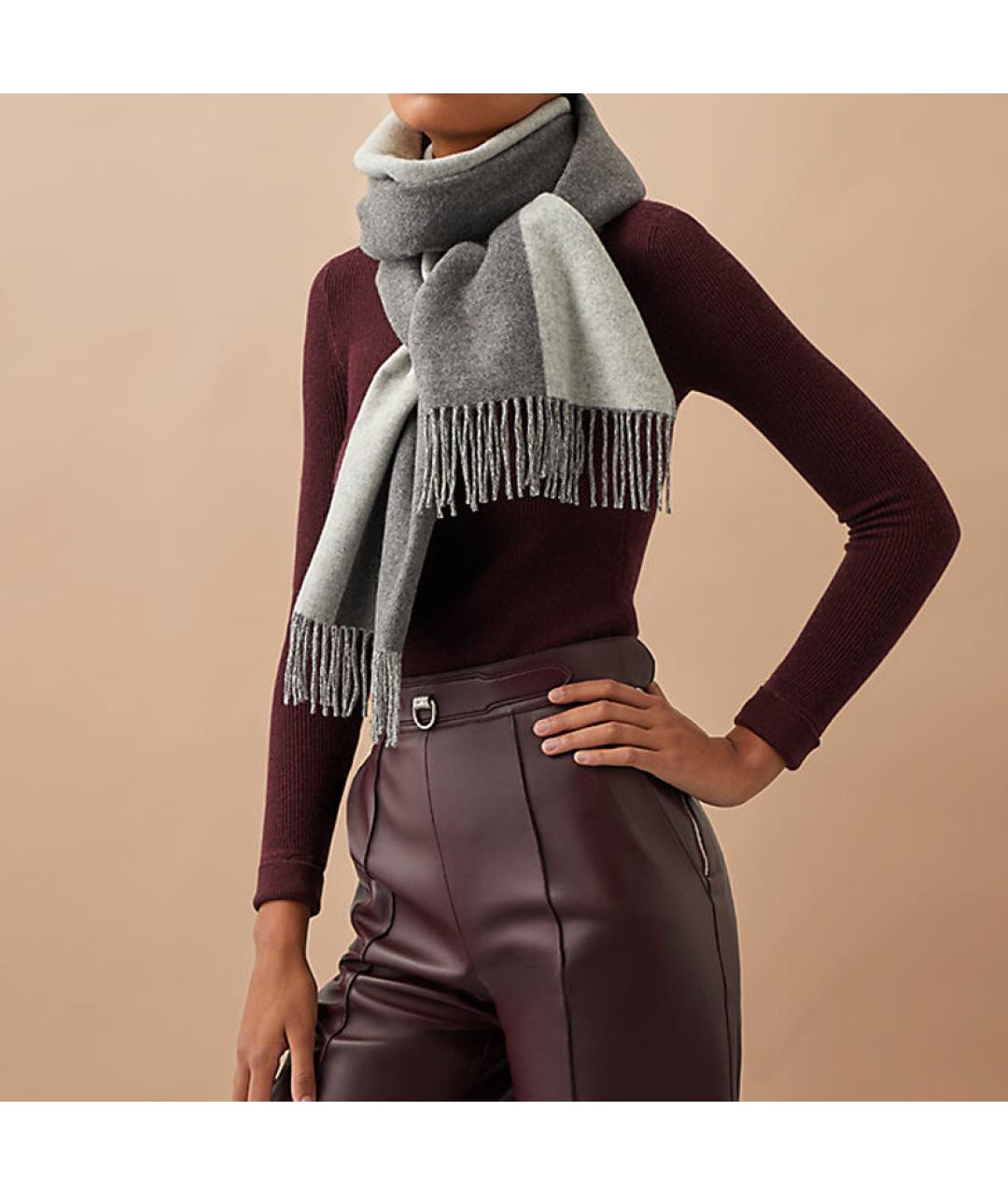 HERMES Серый кашемировый шарф, фото 2