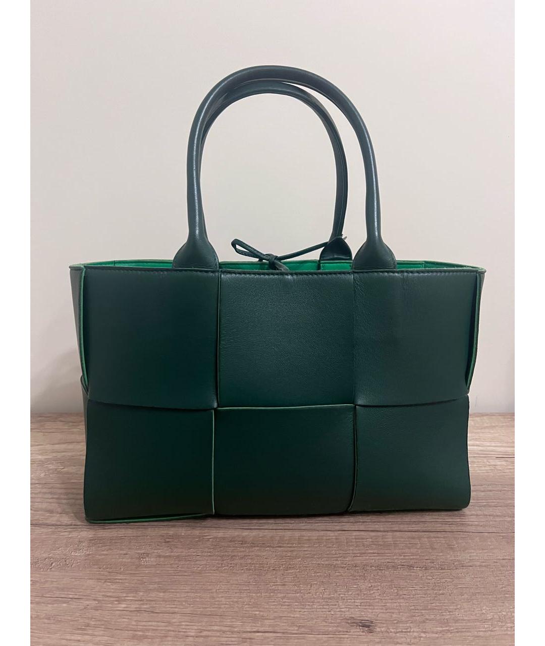 BOTTEGA VENETA Зеленая кожаная сумка тоут, фото 7