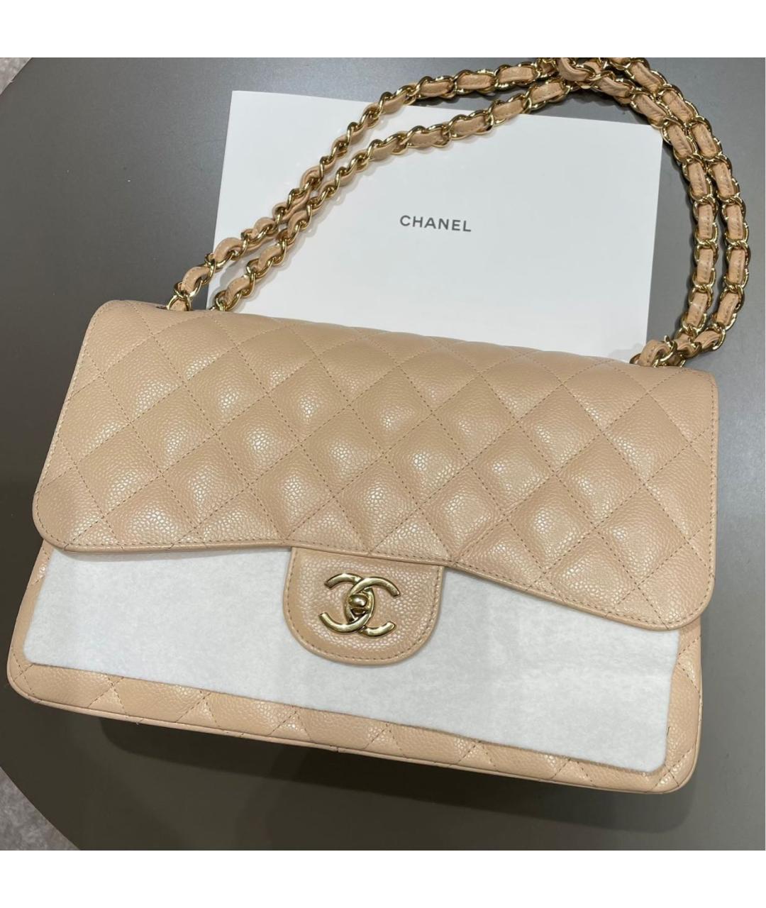 CHANEL Бежевая кожаная сумка через плечо, фото 2