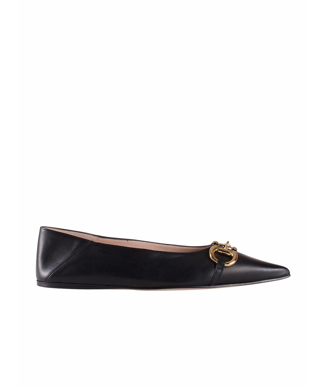 GUCCI Черные кожаные балетки, фото 1