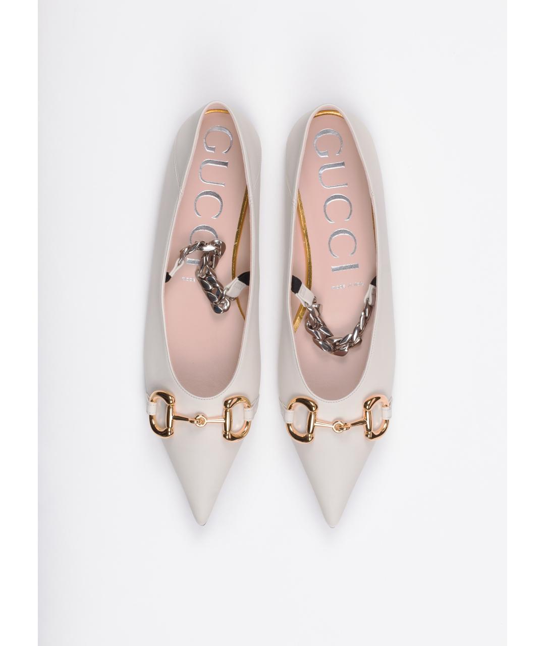 GUCCI Белые кожаные балетки, фото 3