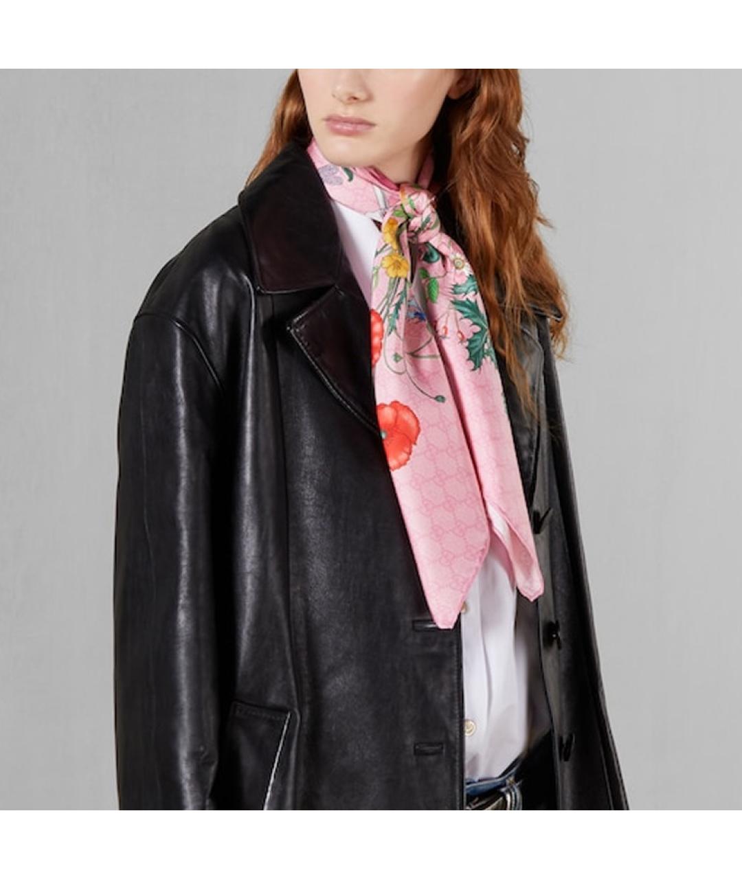 GUCCI Розовый шелковый шарф, фото 3