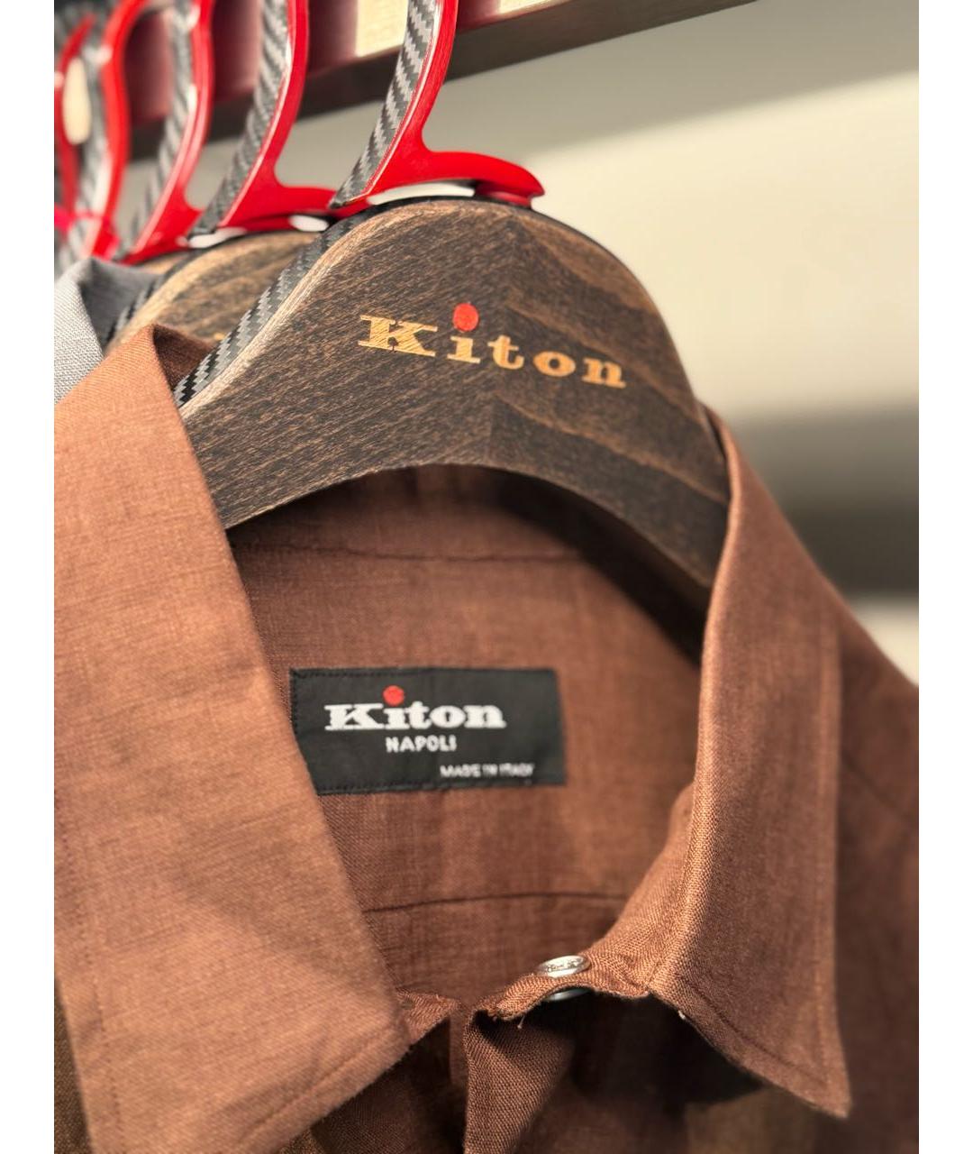 KITON Коричневая льняная кэжуал рубашка, фото 3