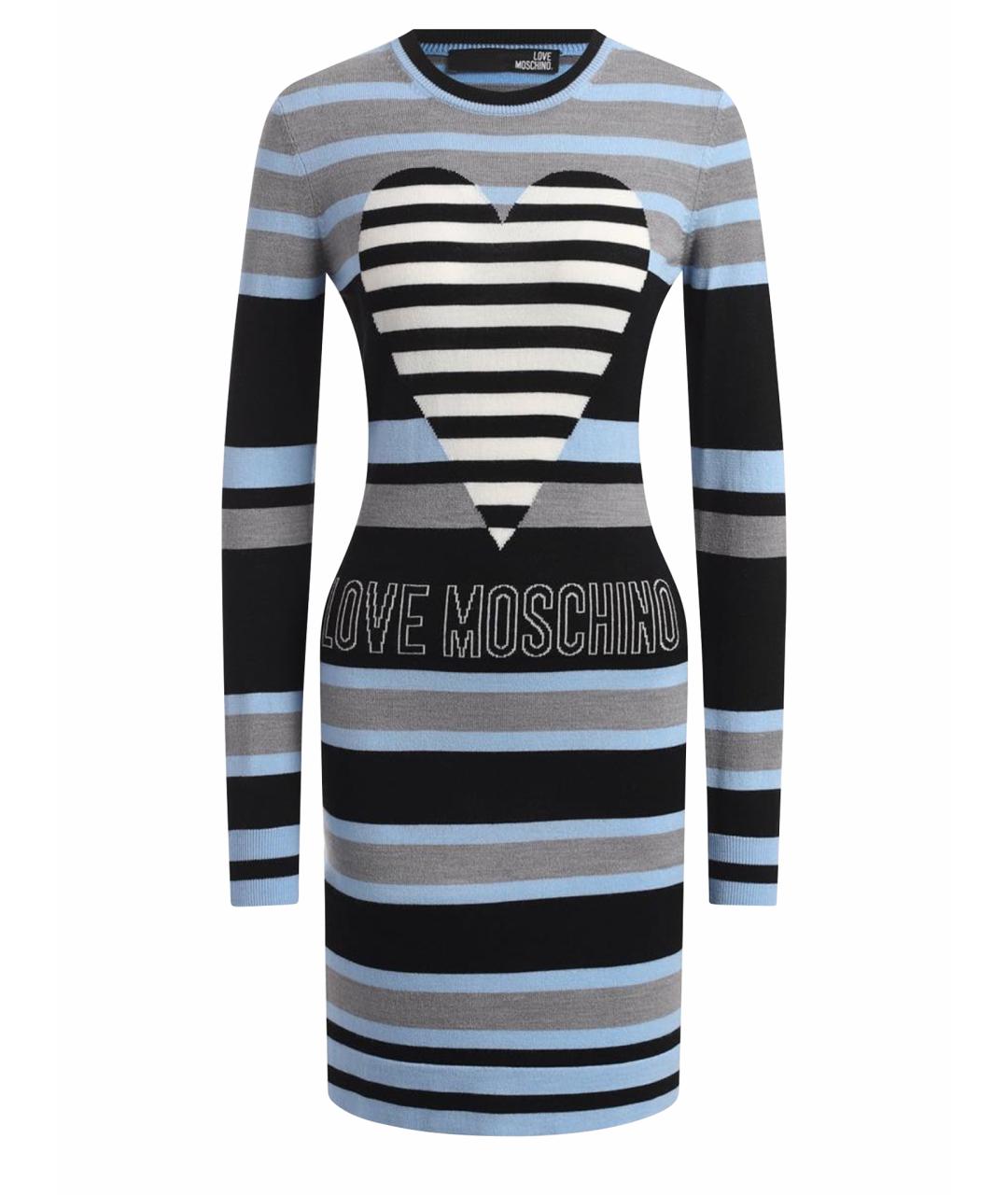 LOVE MOSCHINO Голубое шерстяное повседневное платье, фото 1