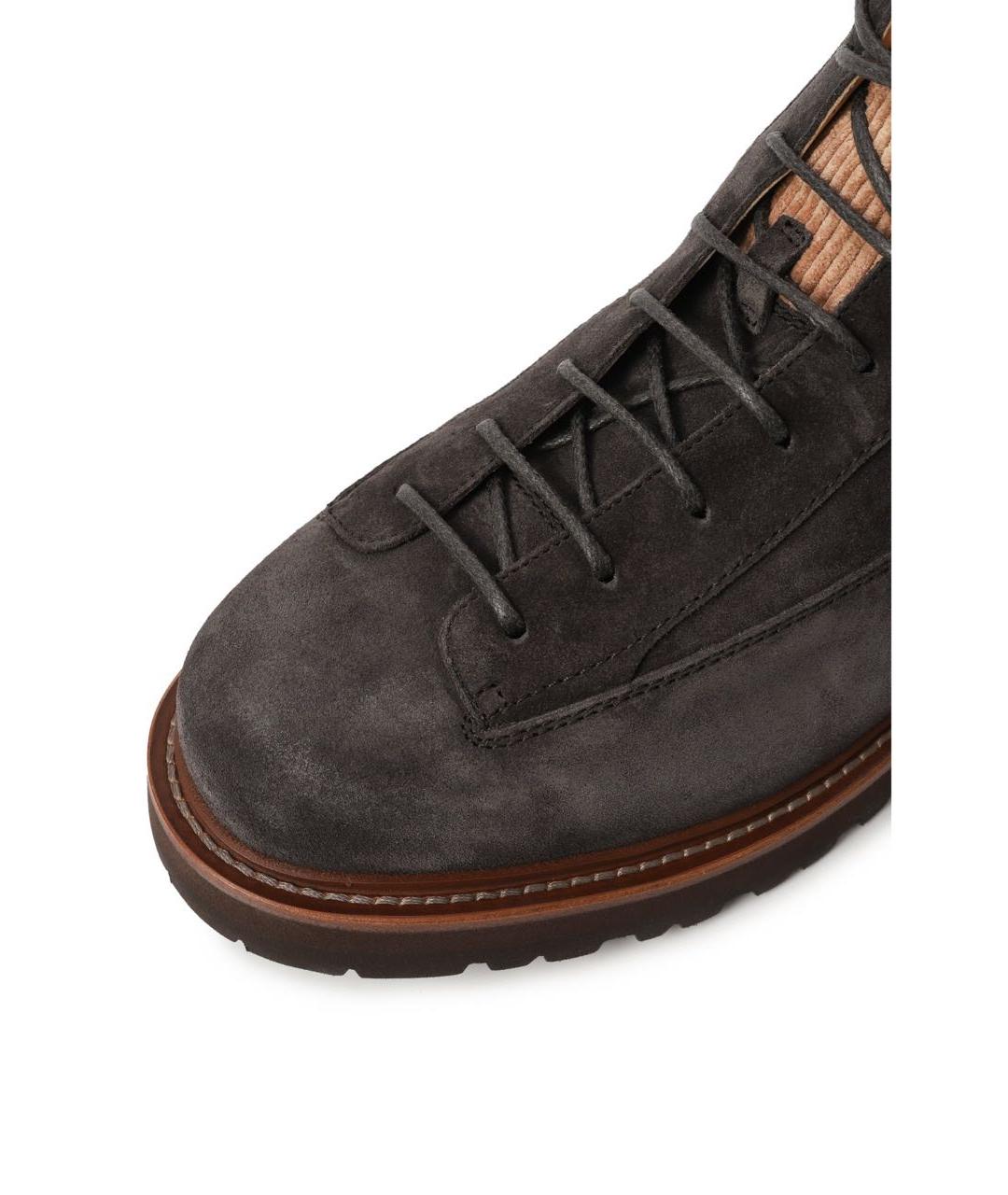 BRUNELLO CUCINELLI Антрацитовые кожаные высокие ботинки, фото 8