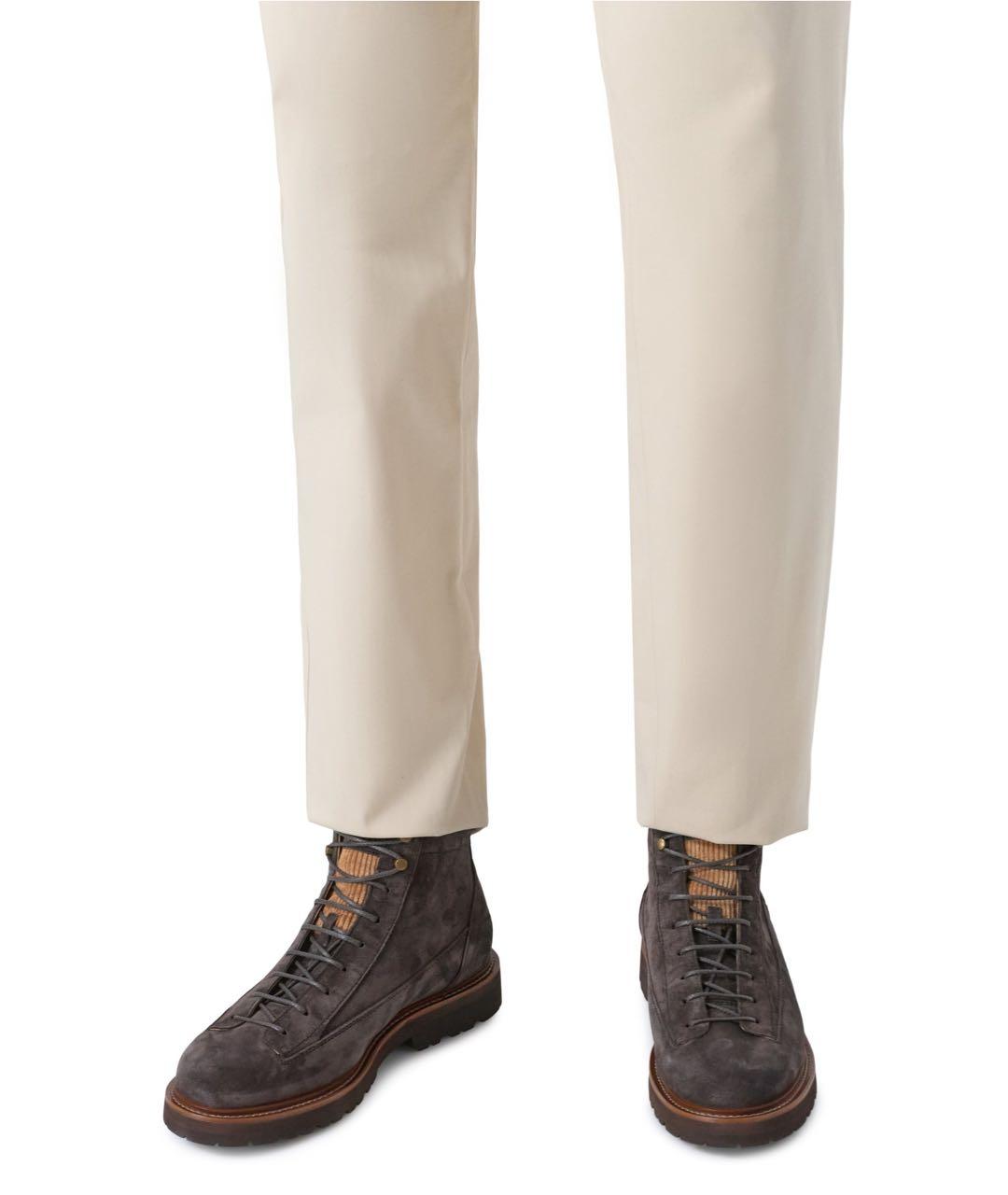 BRUNELLO CUCINELLI Антрацитовые кожаные высокие ботинки, фото 6